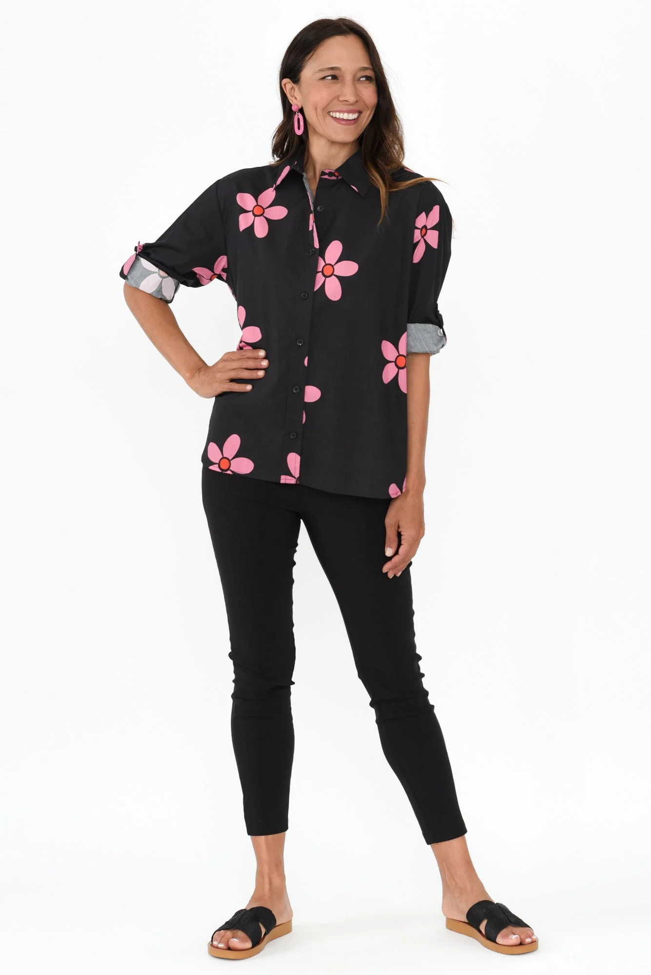 Kenisha Black Flower Cotton Shirt - Image 2