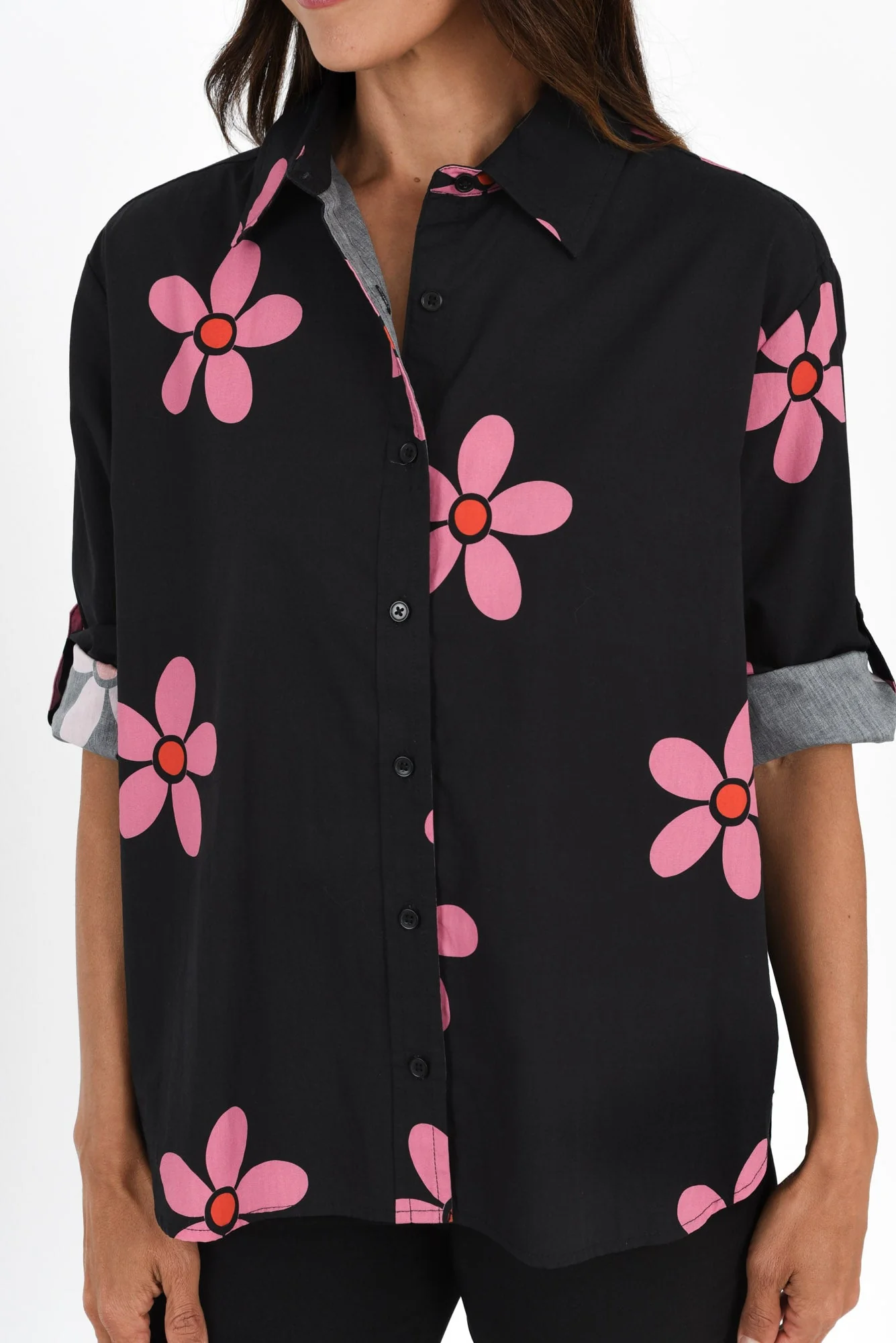 Kenisha Black Flower Cotton Shirt - Image 5