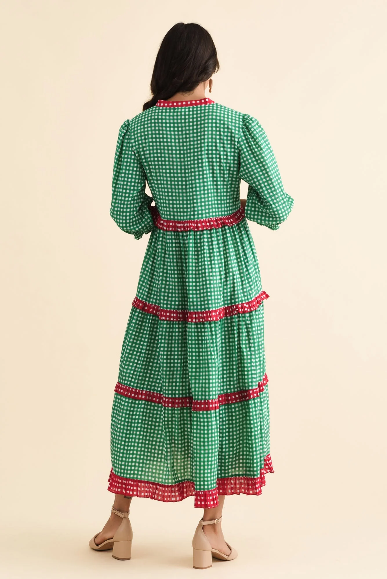 Kesia Green Spot Cotton Tier Dress - Image 5