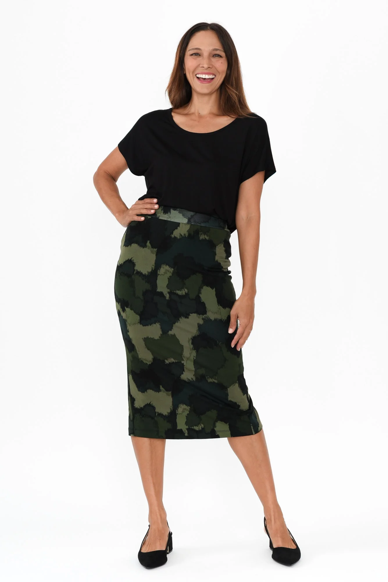 Khaki Camouflage Bamboo Maxi Tube Skirt - Image 3