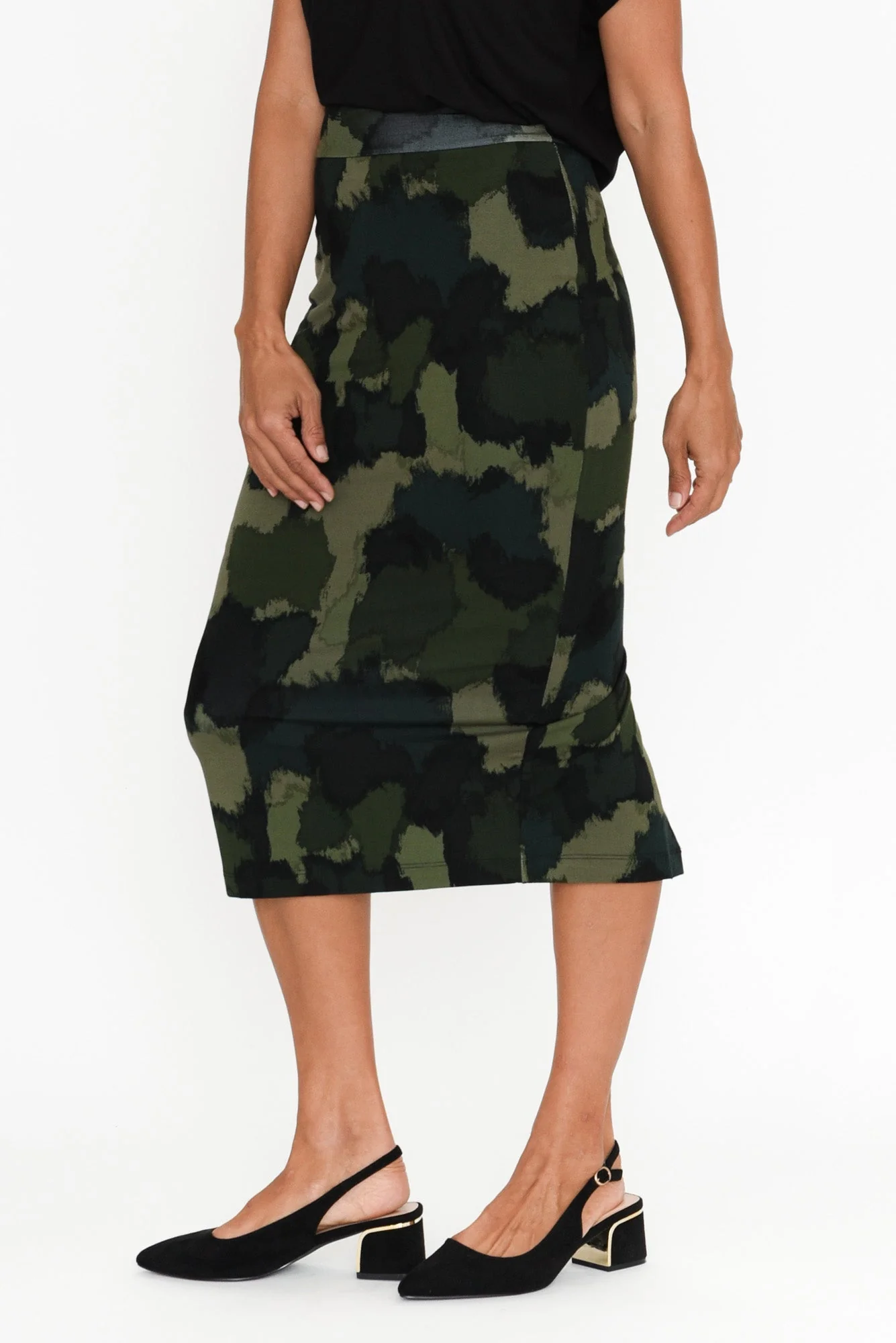 Khaki Camouflage Bamboo Maxi Tube Skirt - Image 5