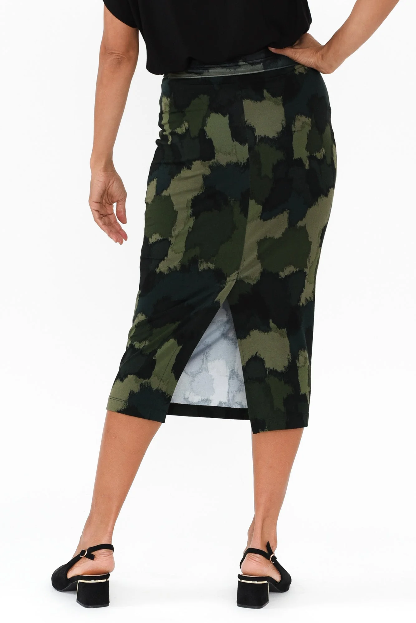 Khaki Camouflage Bamboo Maxi Tube Skirt - Image 6