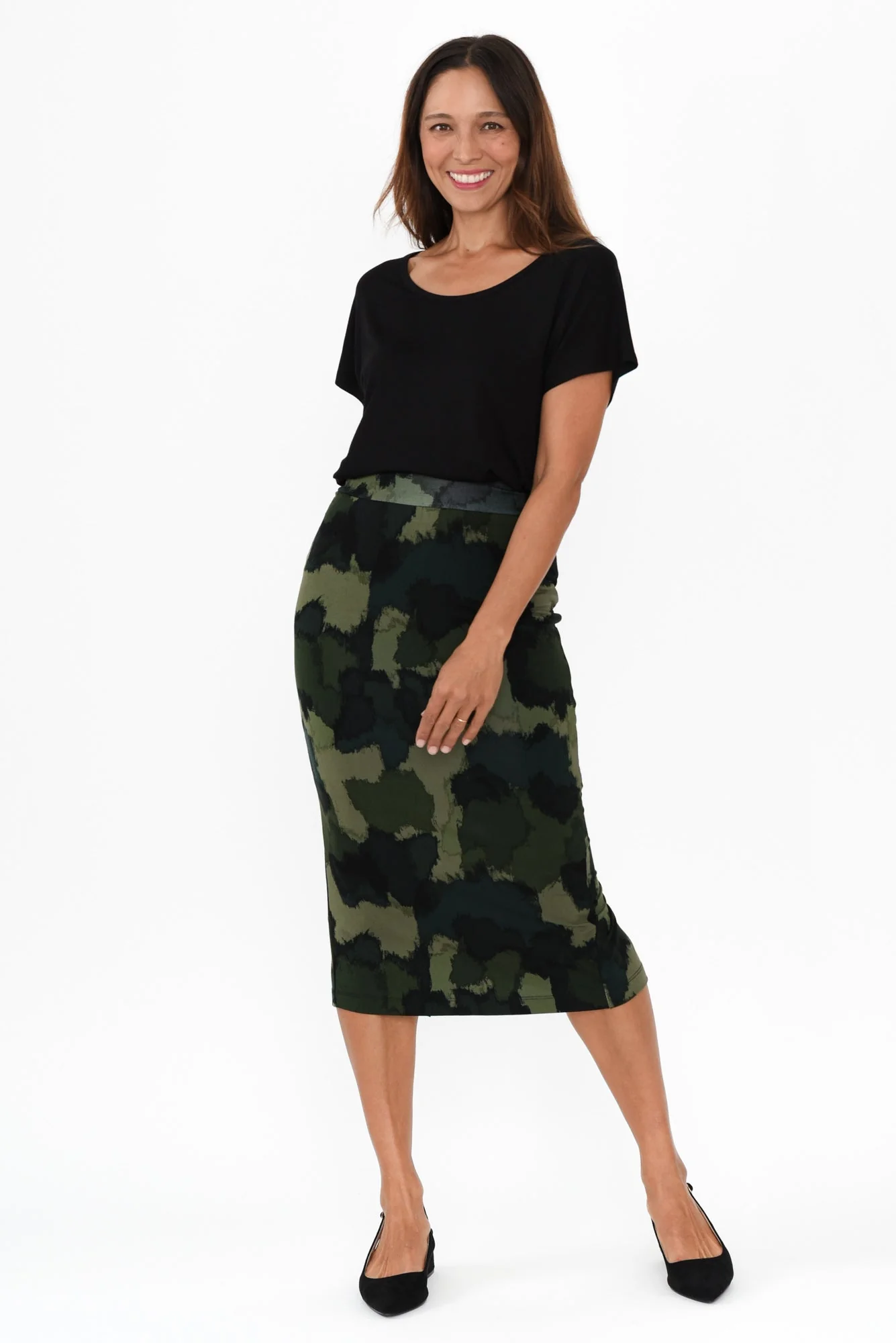 Khaki Camouflage Bamboo Maxi Tube Skirt - Image 7