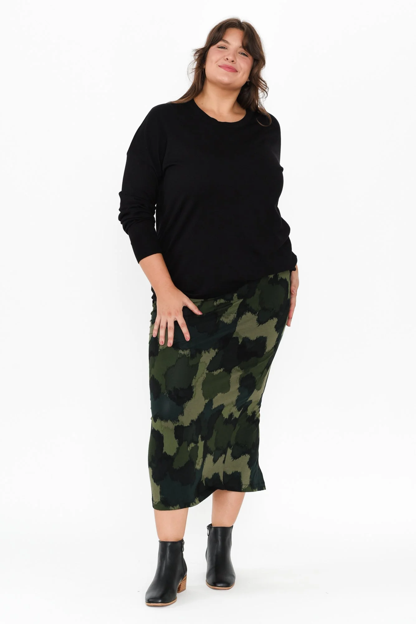 Khaki Camouflage Bamboo Maxi Tube Skirt - Image 9