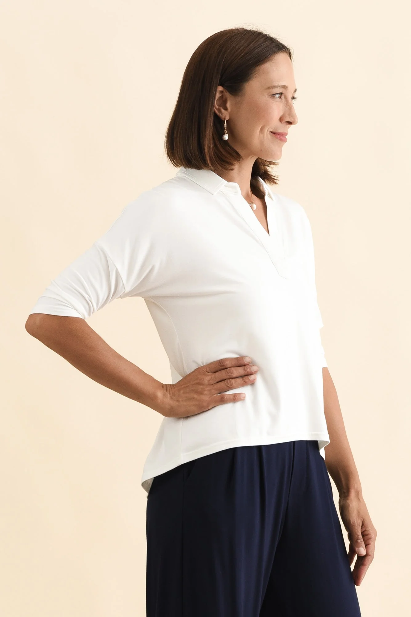 Khan Cream Collared Polo Top - Image 3