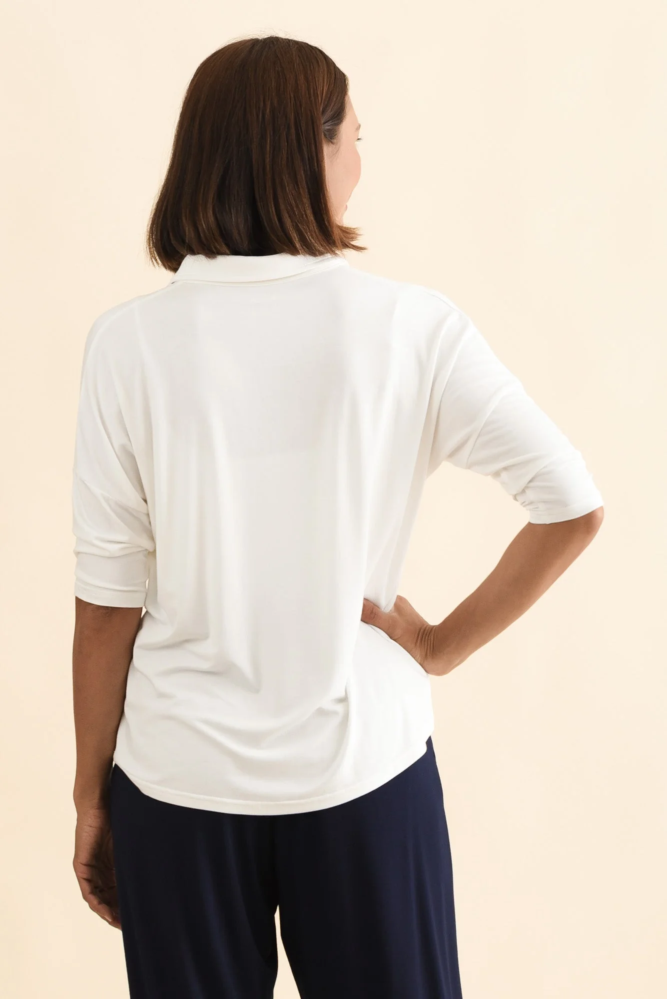 Khan Cream Collared Polo Top - Image 4
