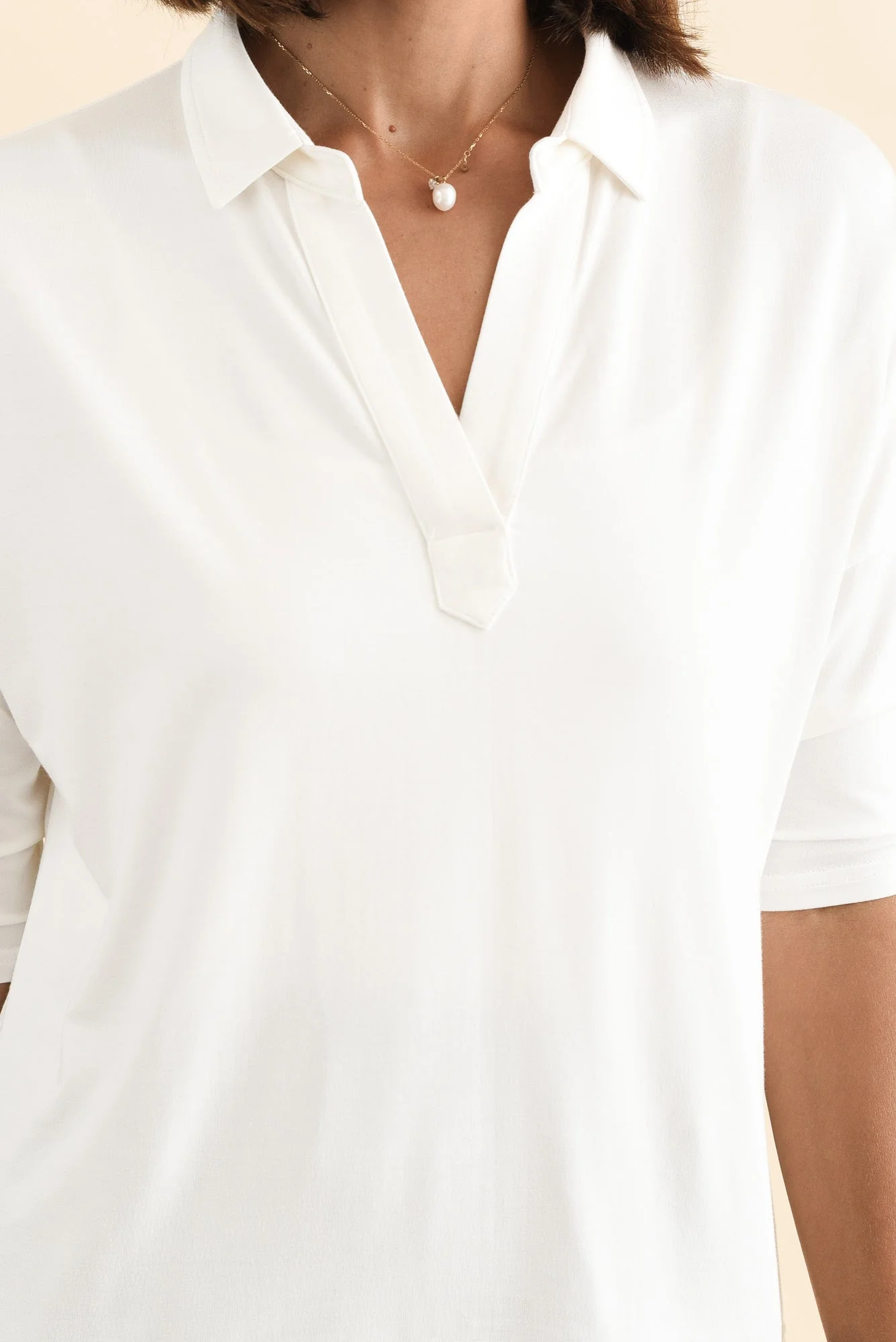 Khan Cream Collared Polo Top - Image 5
