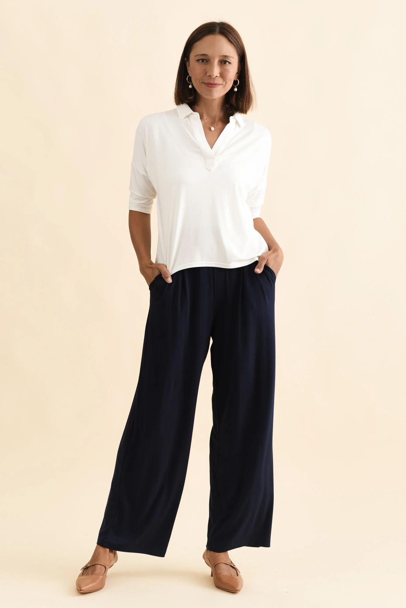 Khan Cream Collared Polo Top - Image 6