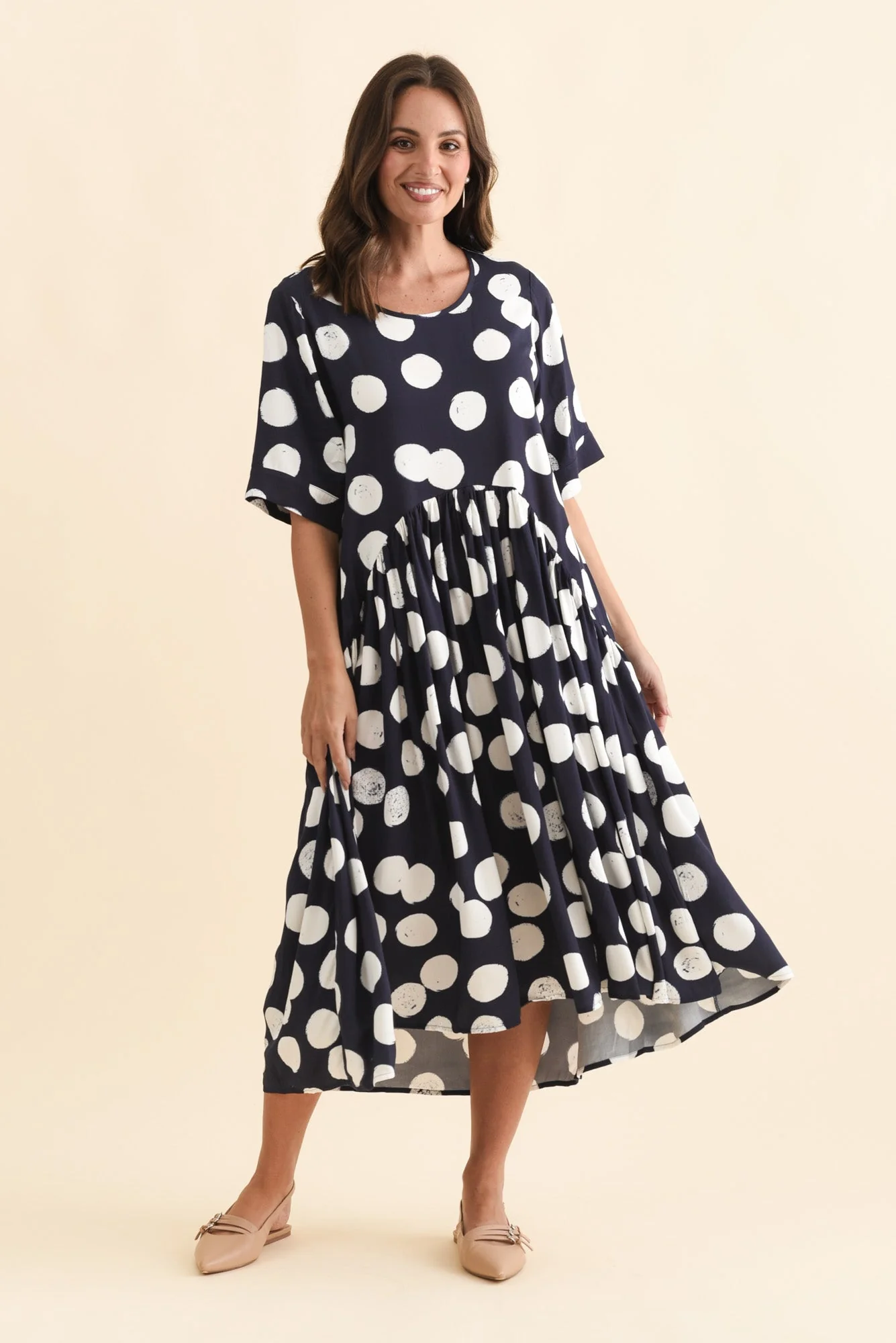 Kiana Navy Spot Peak Dress - Image 3