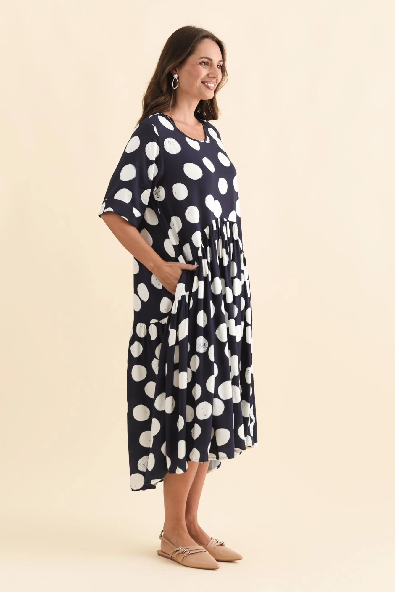 Kiana Navy Spot Peak Dress - Image 4