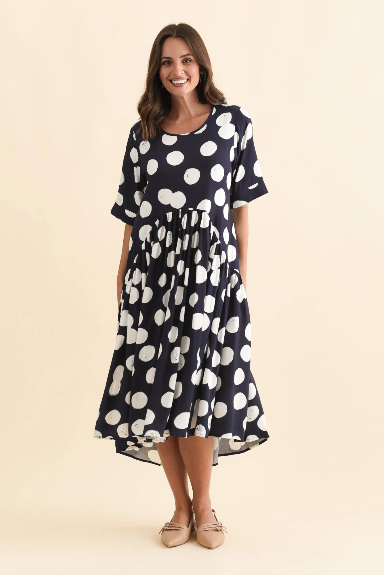 Kiana Navy Spot Peak Dress - Image 7