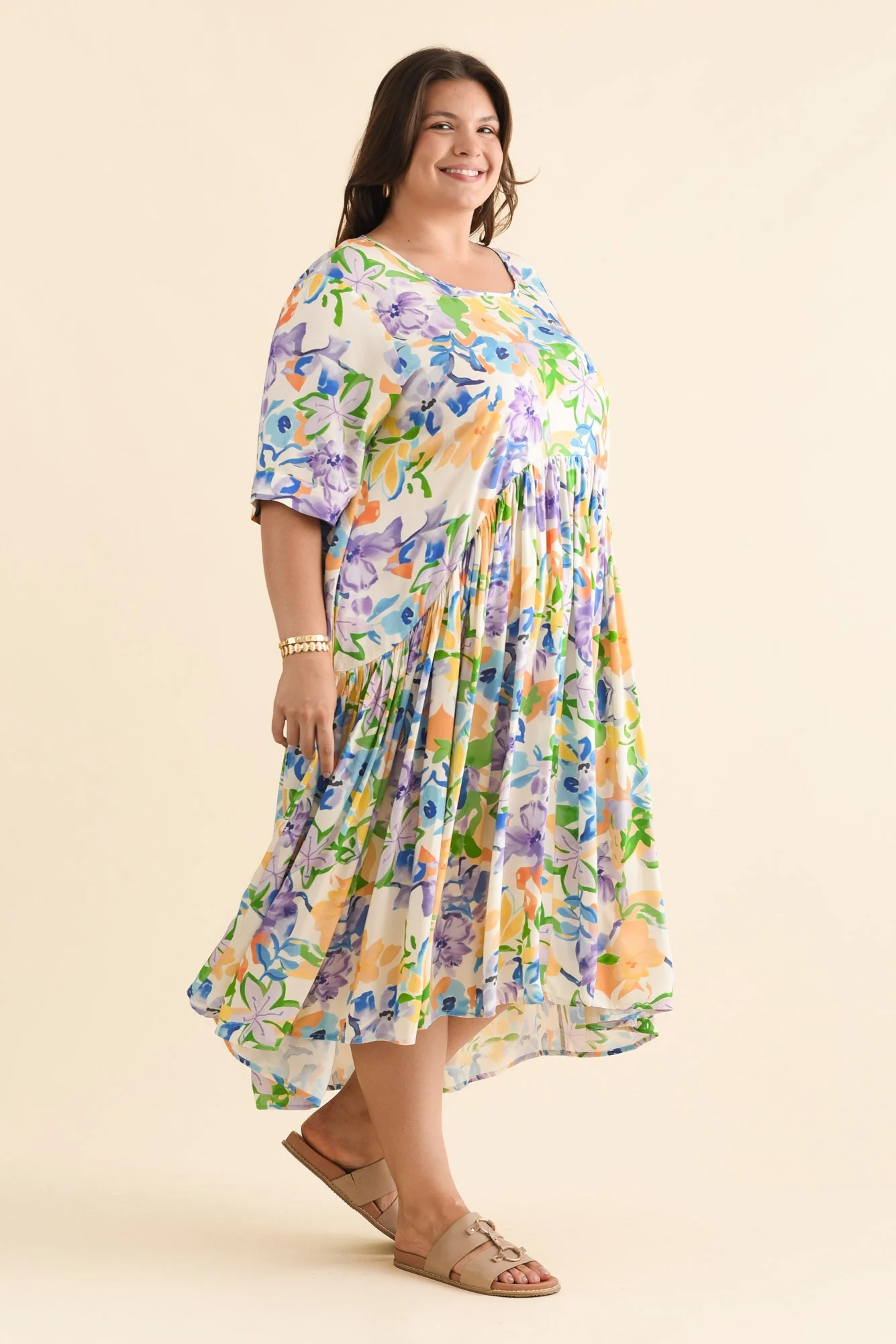 Kiana Purple Floral Peak Dress - Image 10