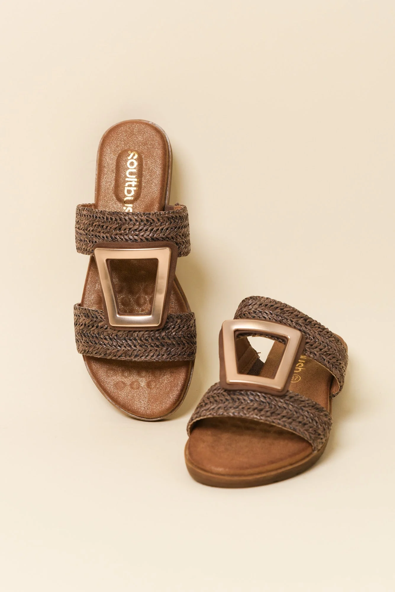 Kimberley Mocha Raffia Buckle Slide - Image 2