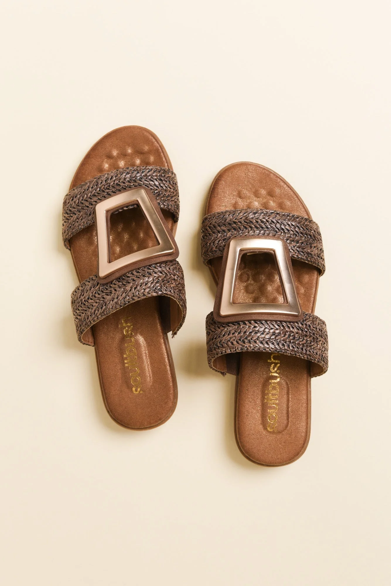 Kimberley Mocha Raffia Buckle Slide - Image 4