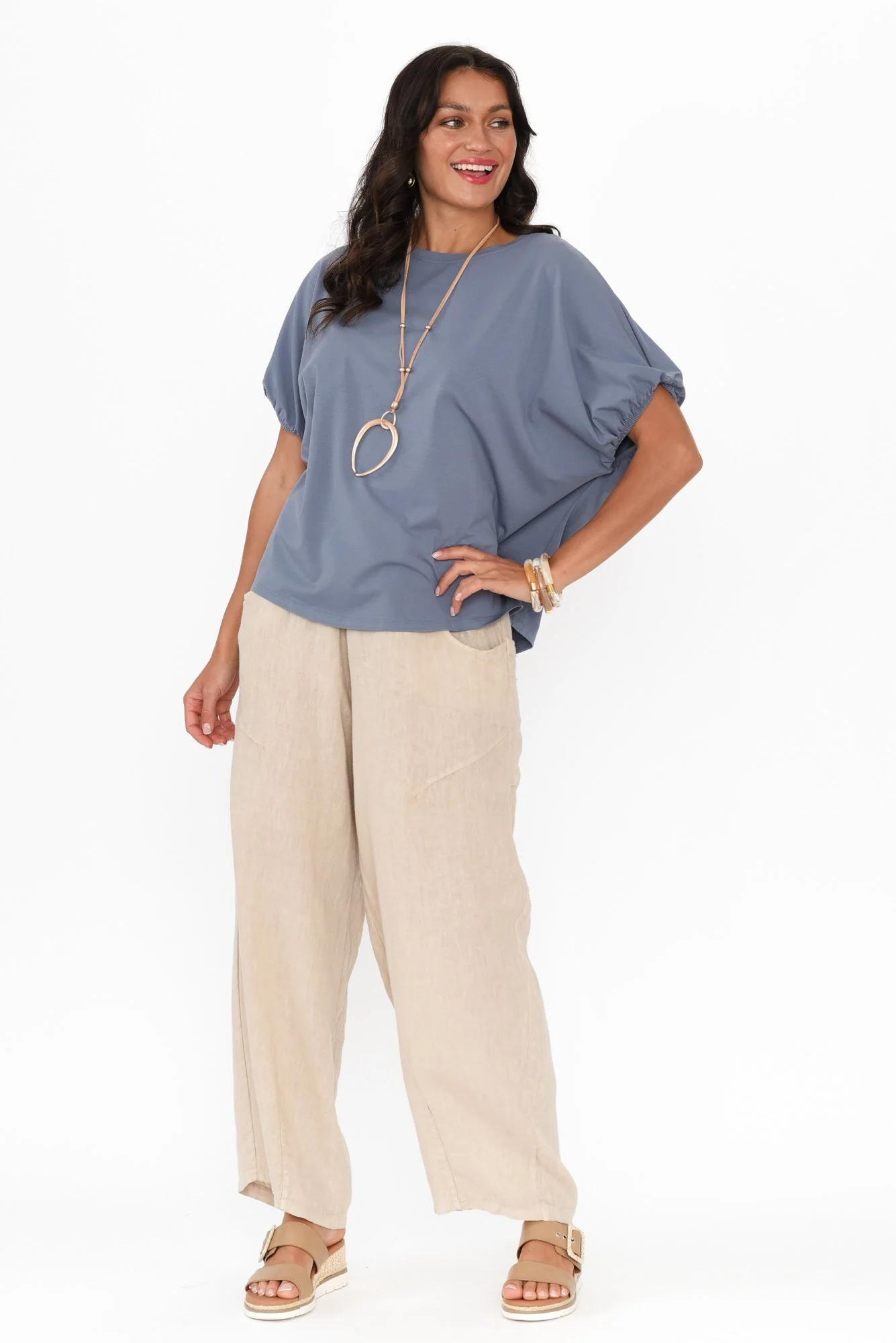 Kimiko Steel Cotton Puff Sleeve Tee - Image 6
