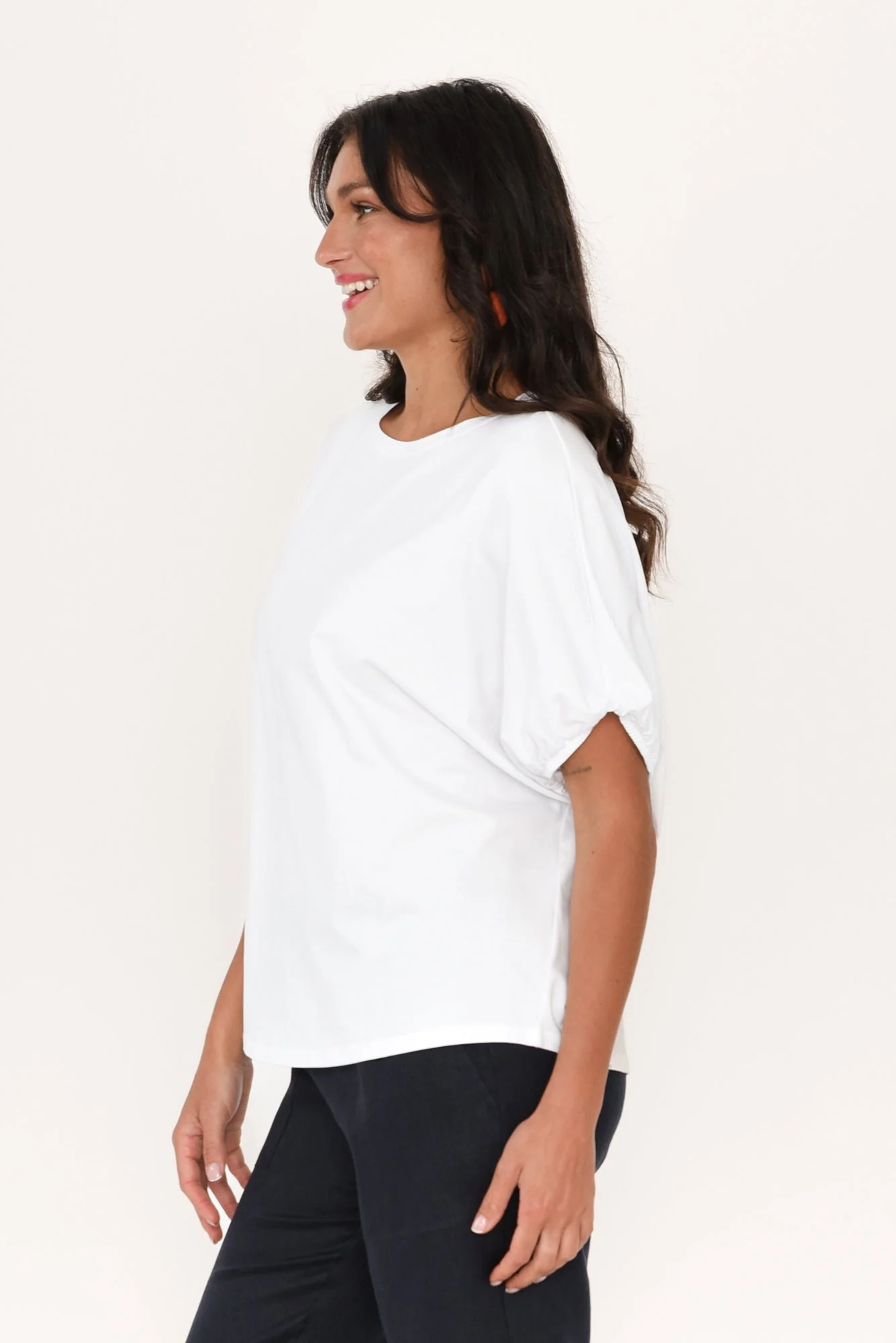 Kimiko White Cotton Puff Sleeve Tee - Image 3