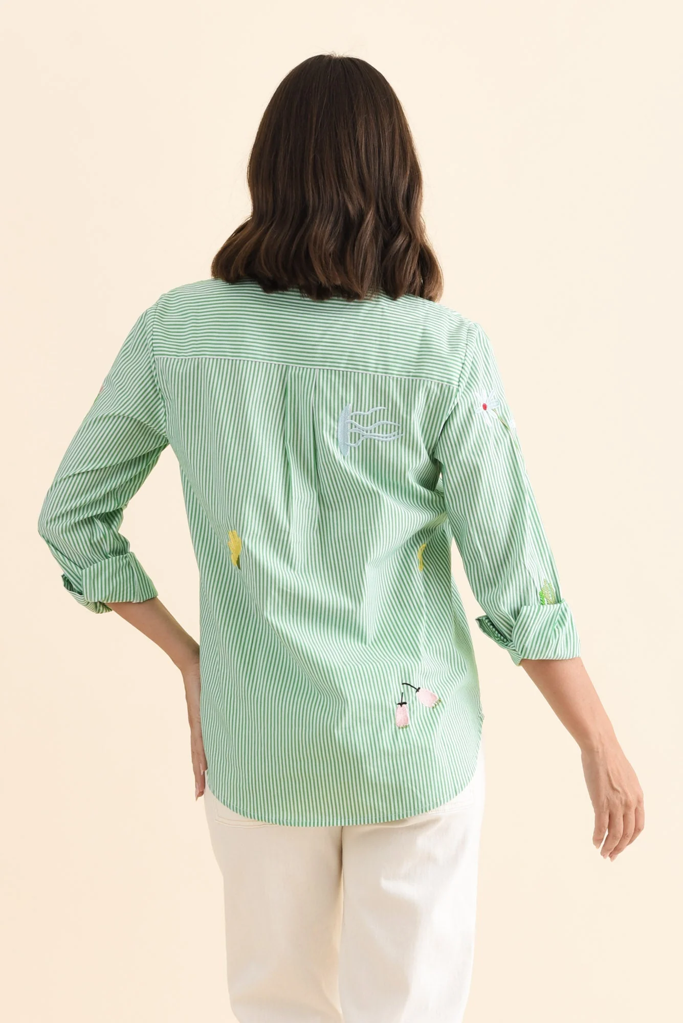 Kimmie Green Stripe Cotton Shirt - Image 3