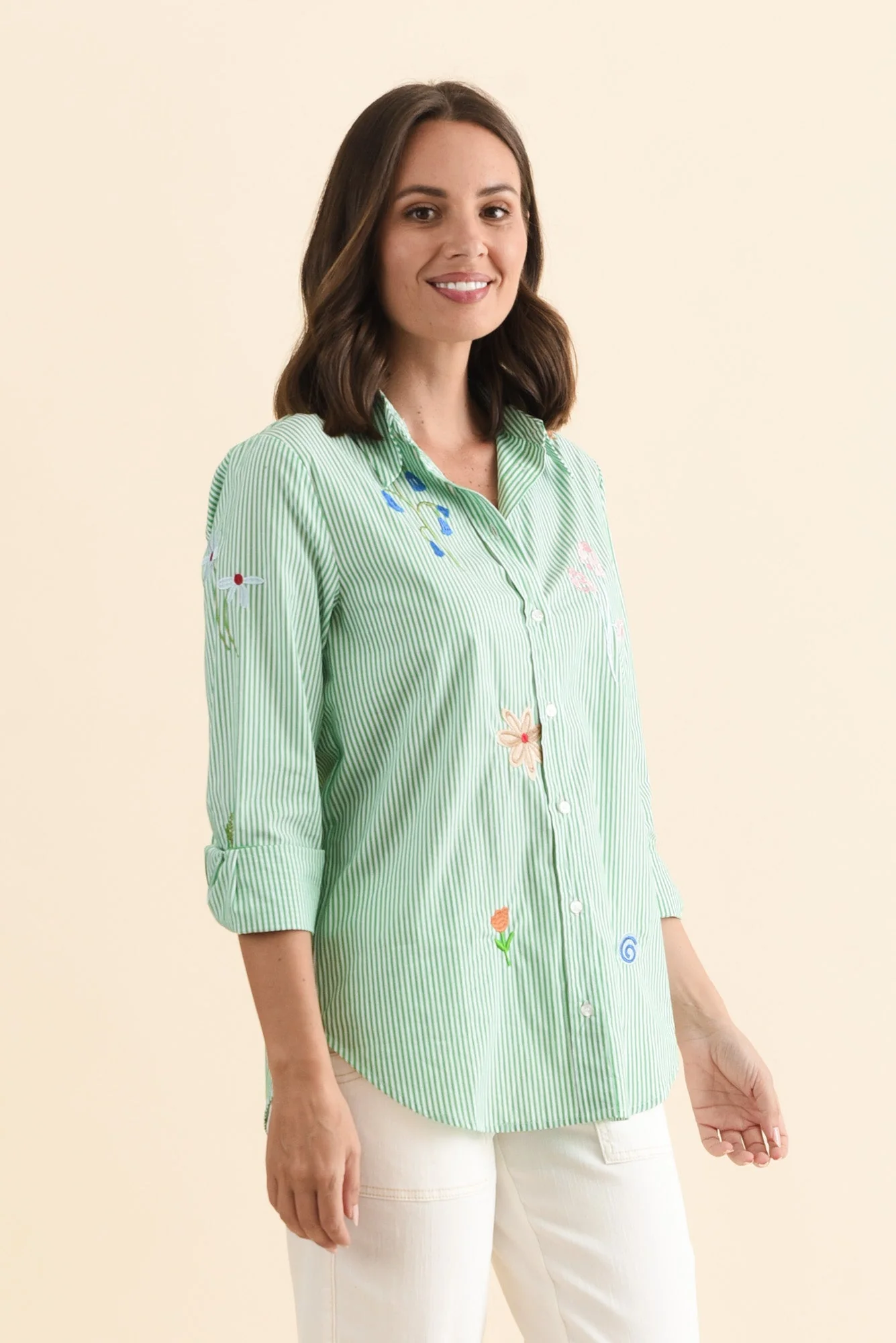 Kimmie Green Stripe Cotton Shirt - Image 4