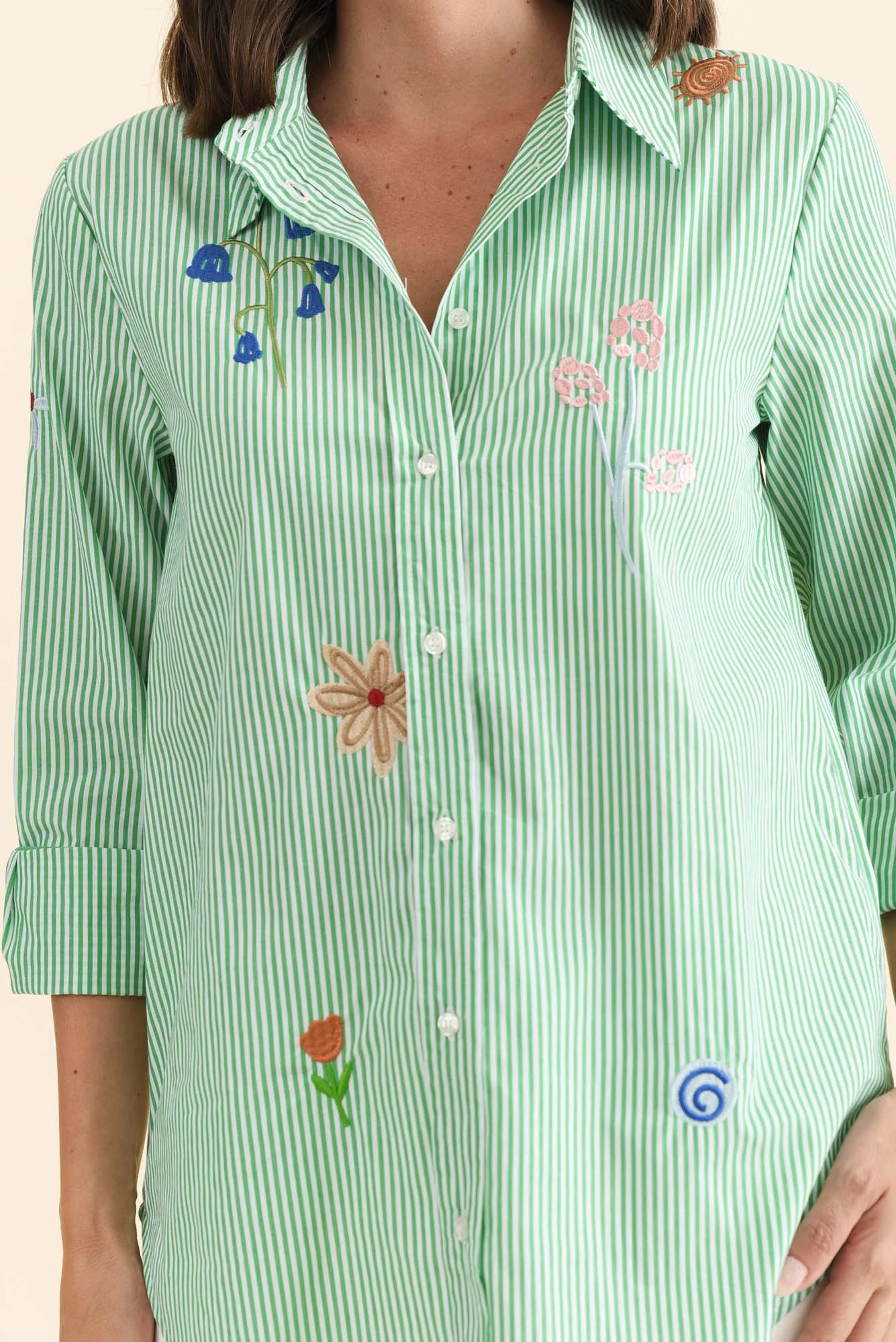 Kimmie Green Stripe Cotton Shirt - Image 5