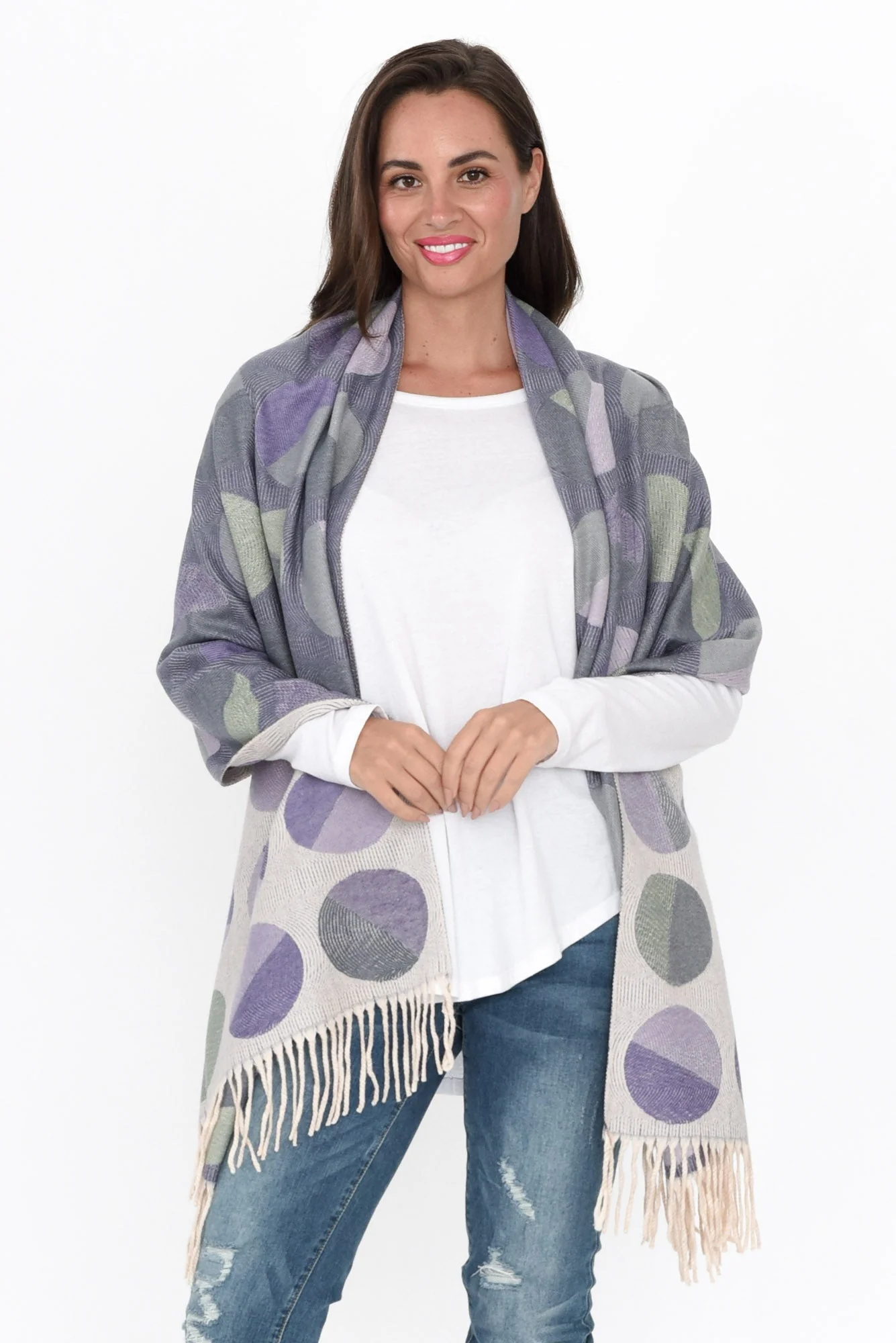 Kindra Indigo Geo Tassel Scarf - Image 2