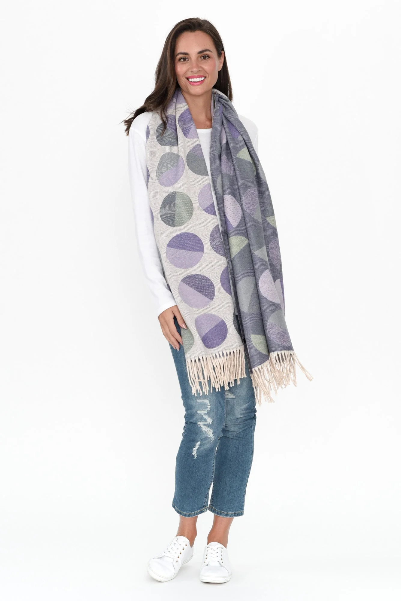 Kindra Indigo Geo Tassel Scarf - Image 3