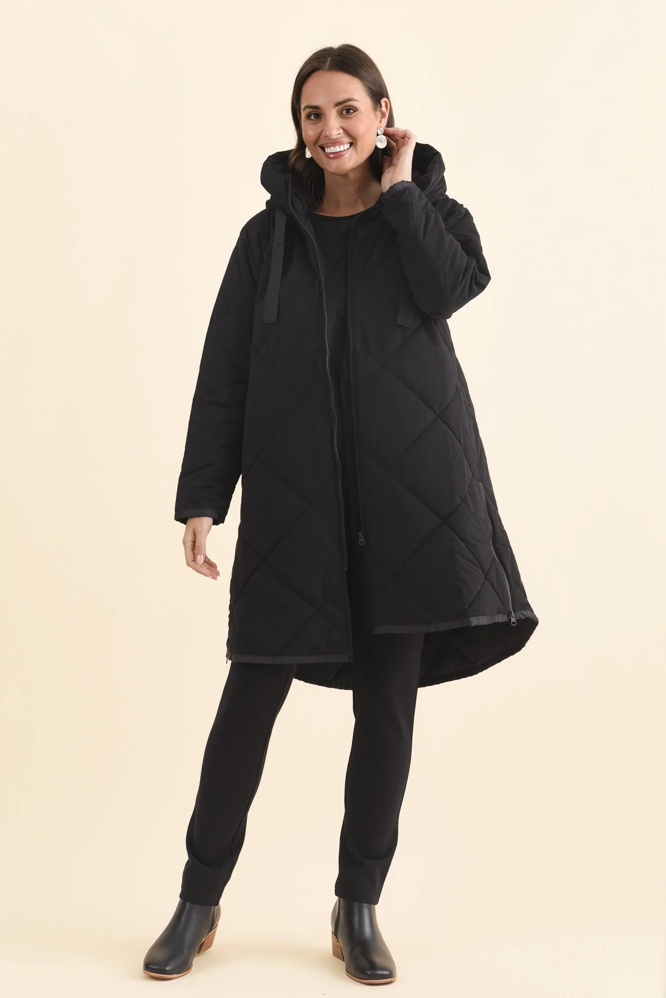 Koami Black Quilted Hooded Coat - Image 2