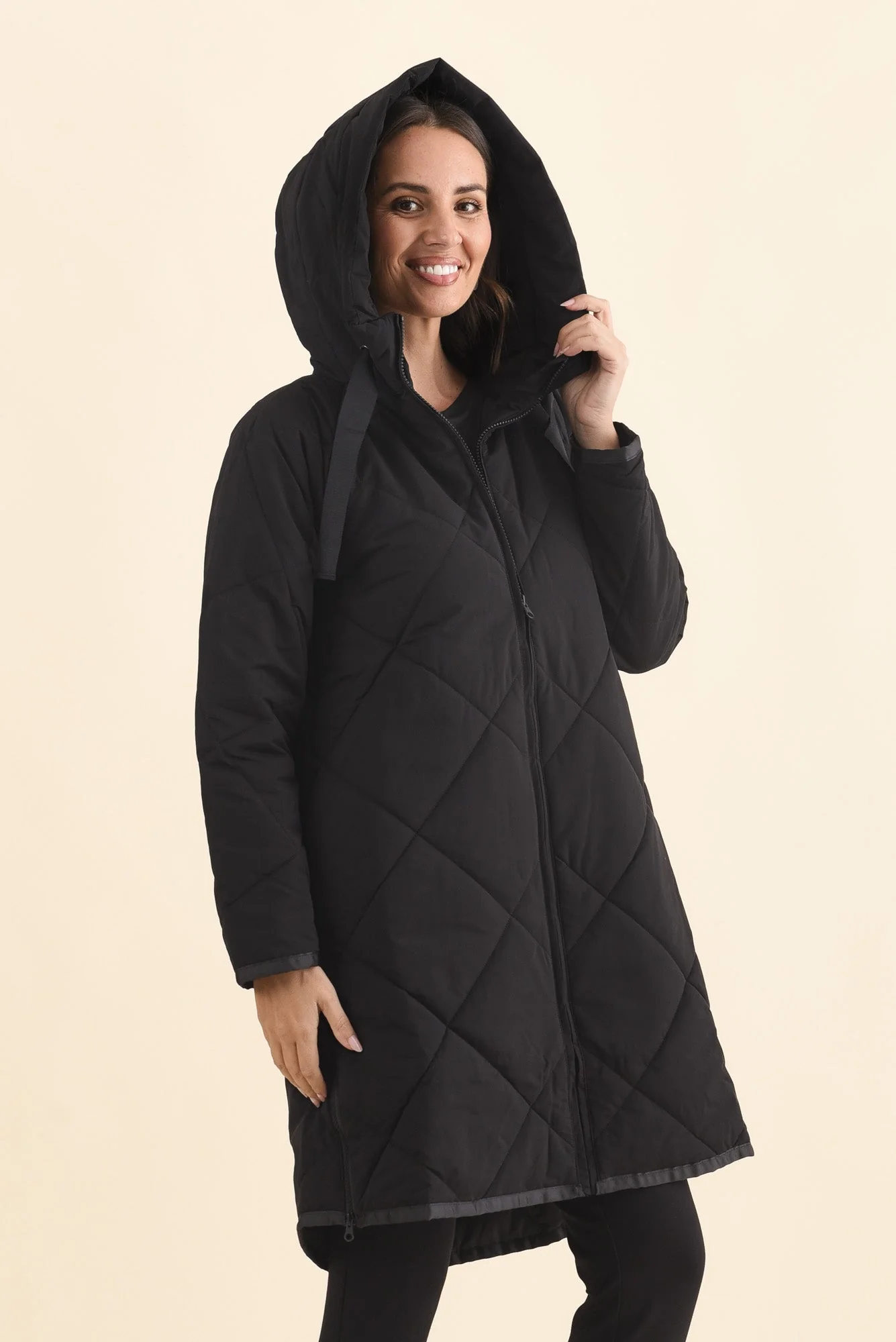 Koami Black Quilted Hooded Coat - Image 3