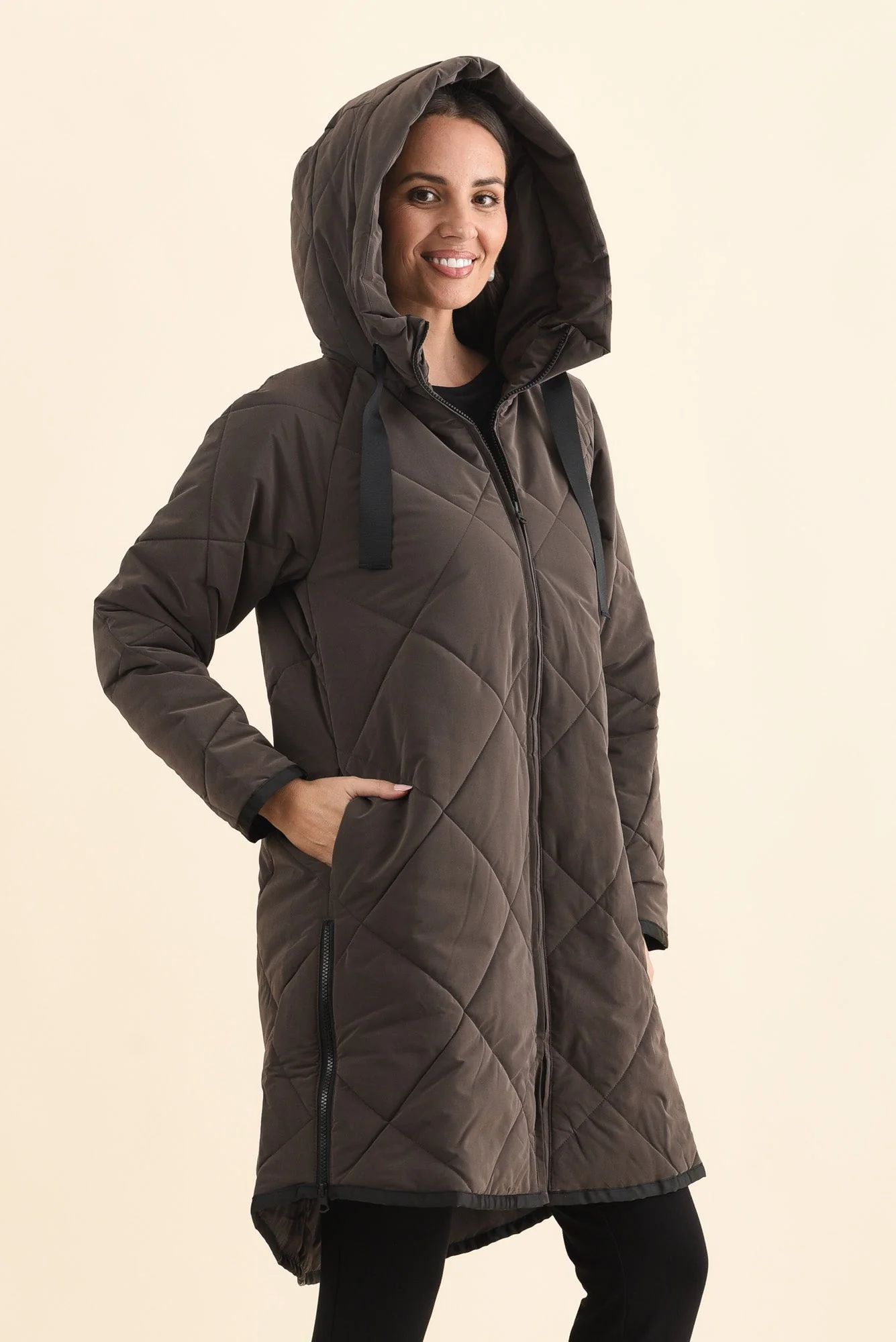 Koami Chocolate Quilted Hooded Coat - Image 3