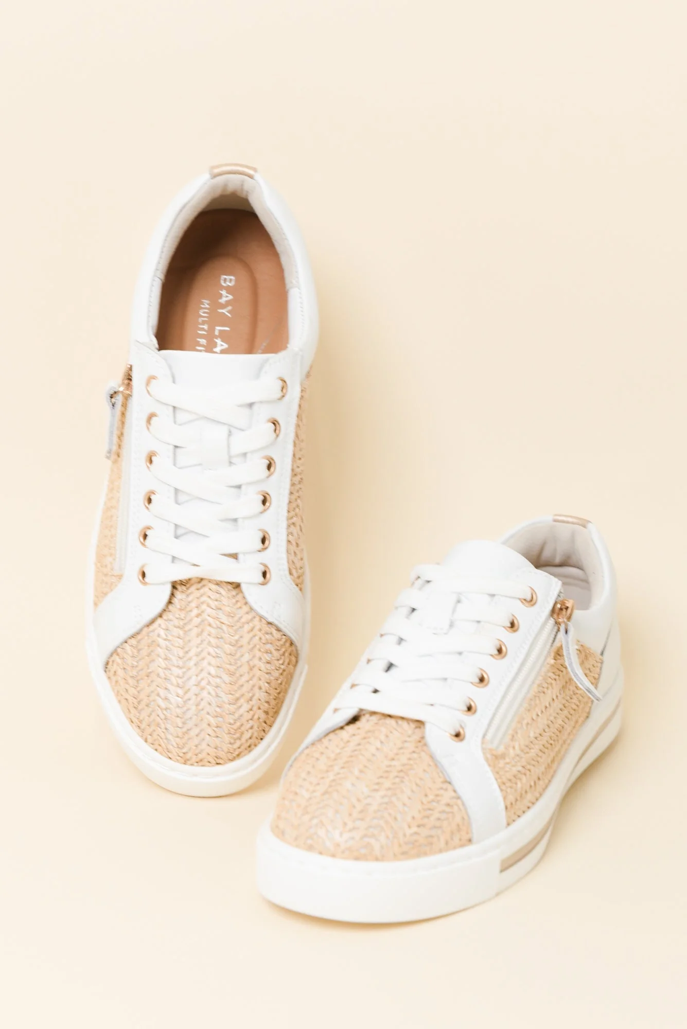 Koko White Raffia Leather Zip Sneaker - Image 3