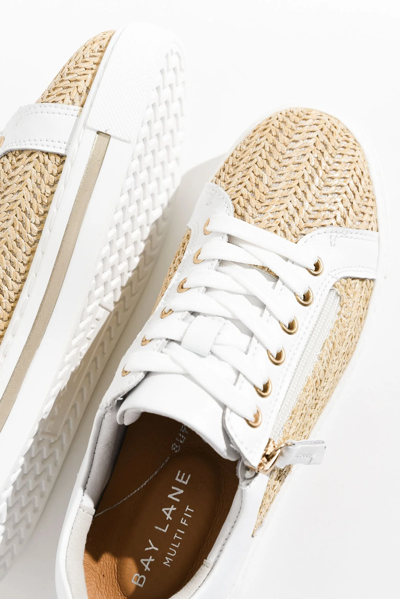 Koko White Raffia Leather Zip Sneaker - Image 4
