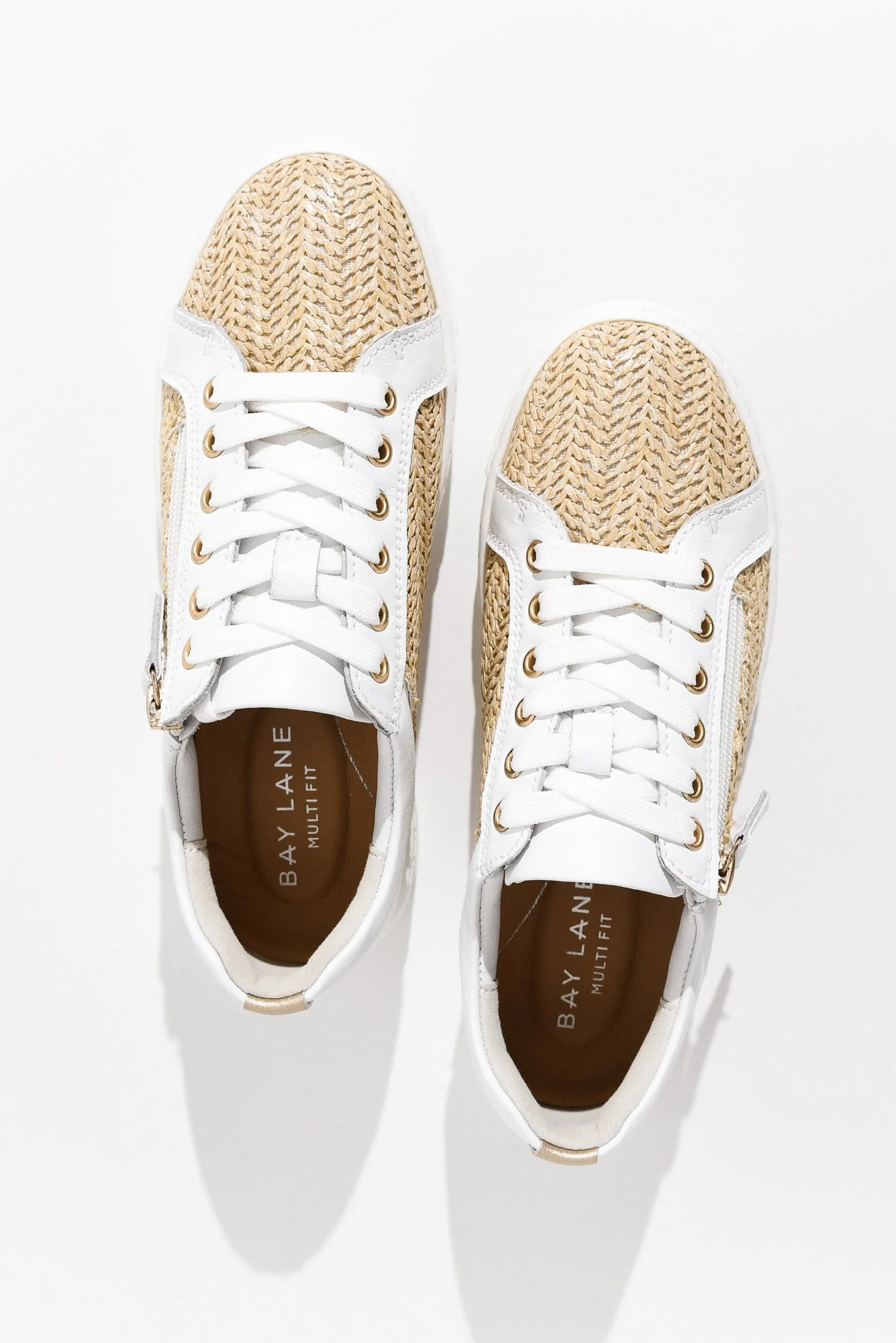 Koko White Raffia Leather Zip Sneaker - Image 5