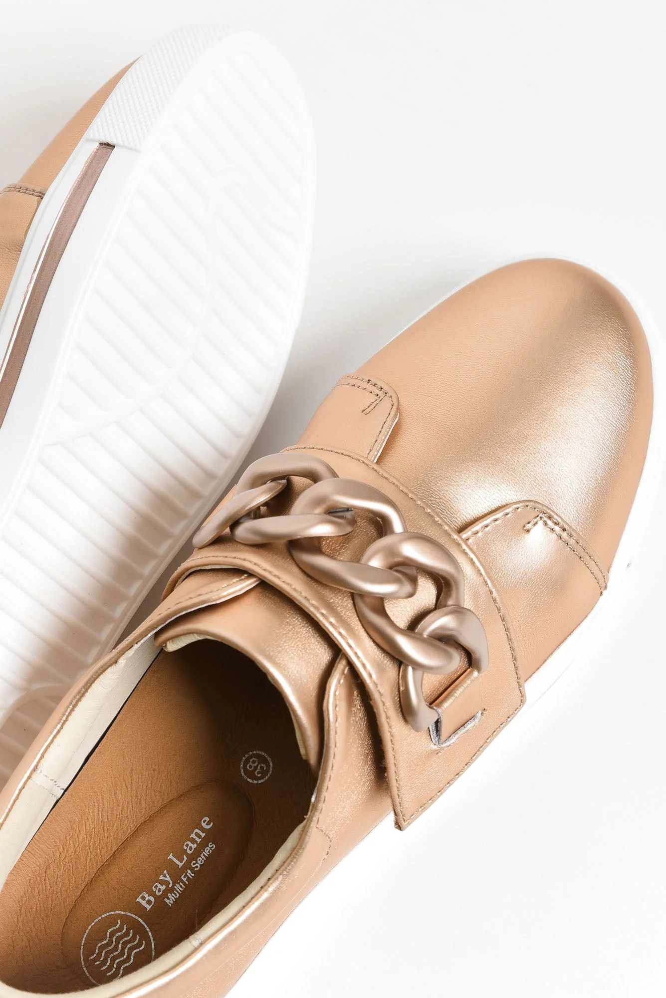 Koolah Rose Gold Leather Chain Sneaker - Image 3
