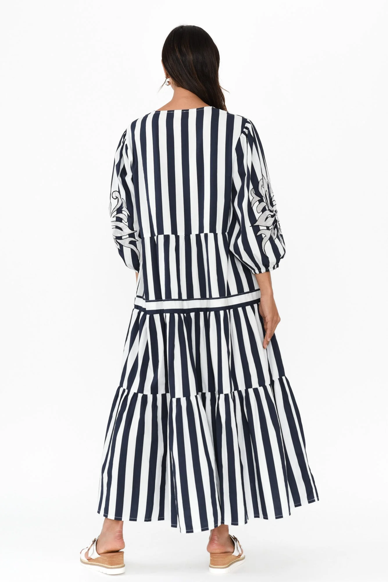 Kora Navy Stripe Cotton Poplin Tie Dress - Image 4