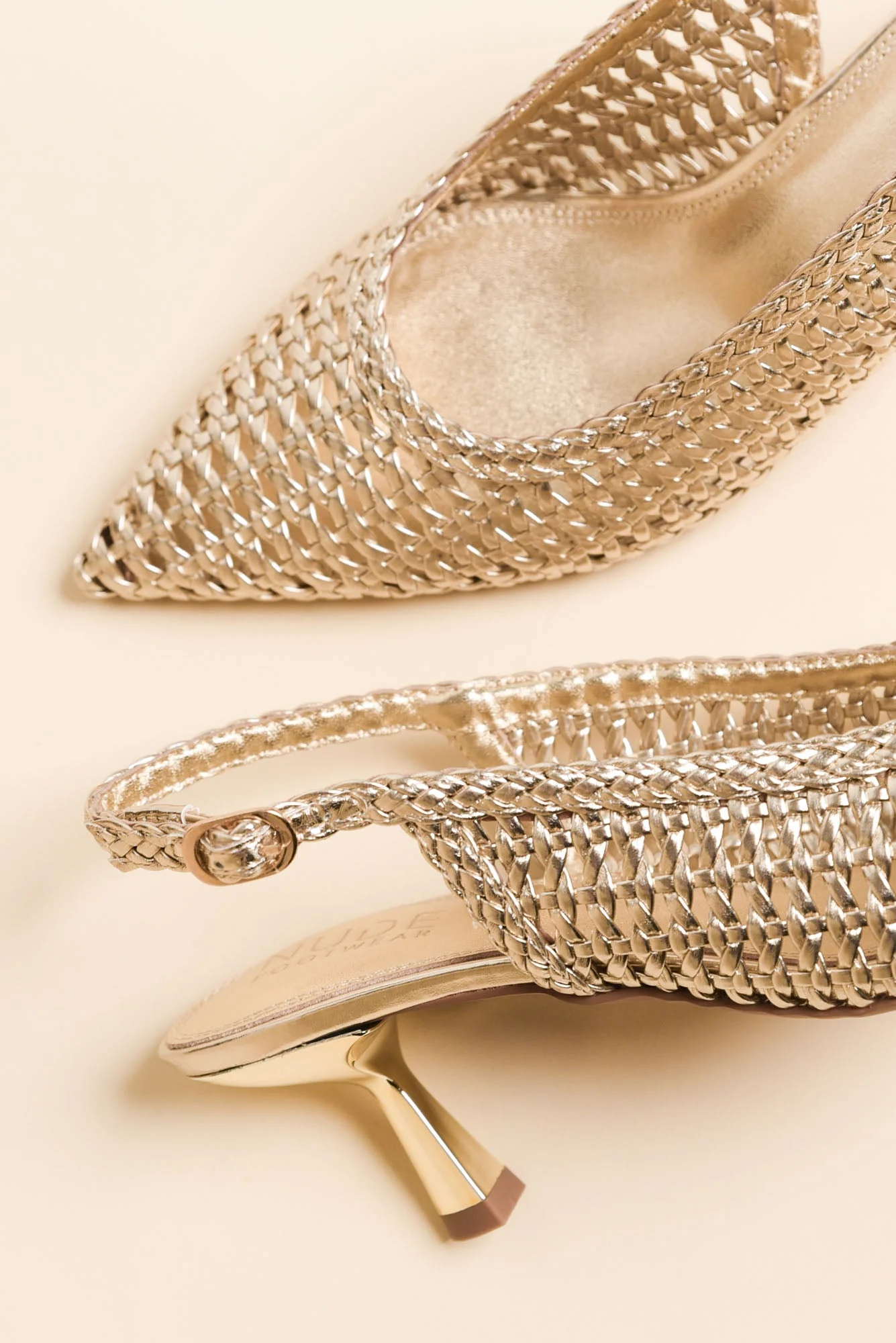 Koscuszkio Gold Leather Woven Heel - Image 3