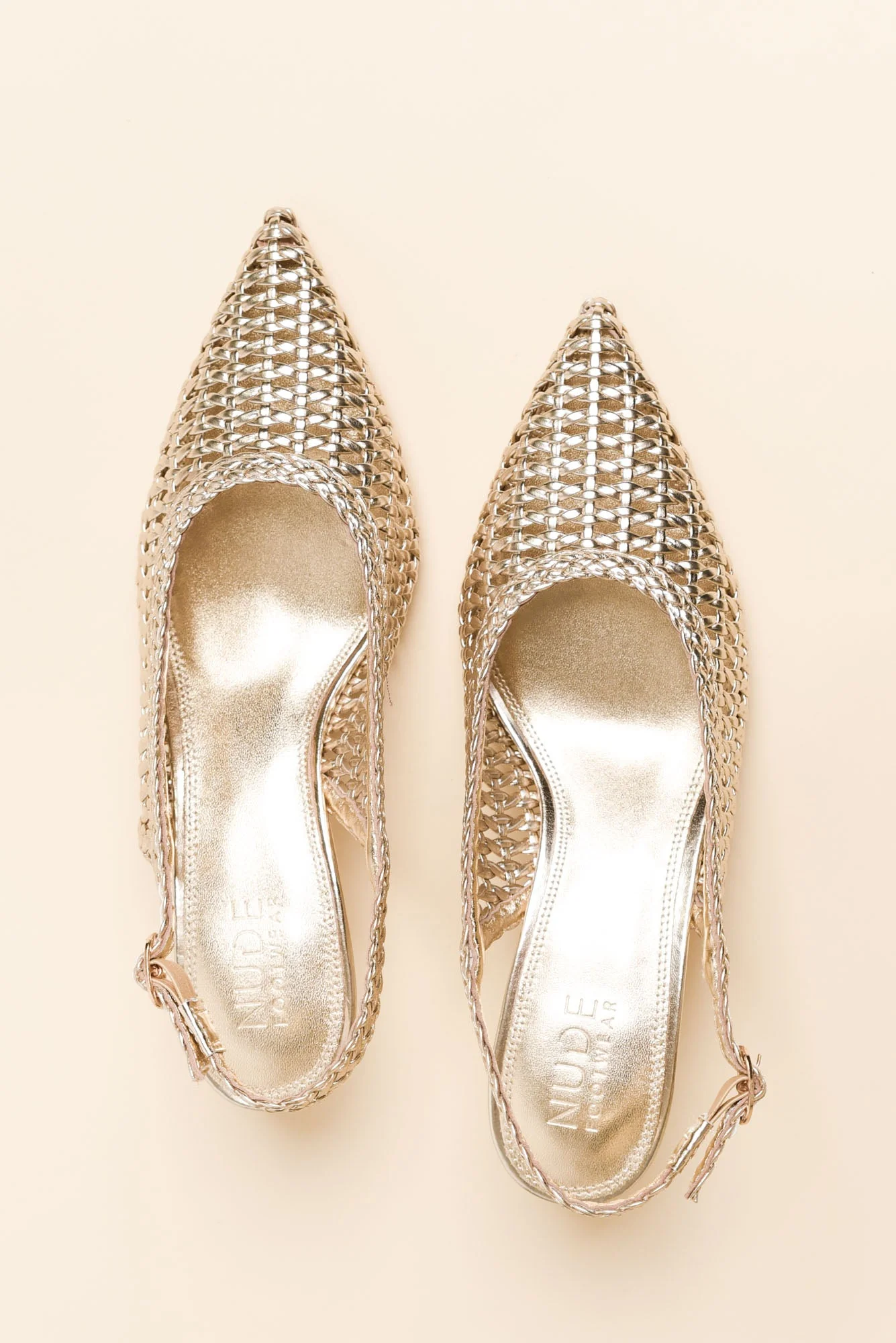 Koscuszkio Gold Leather Woven Heel - Image 4