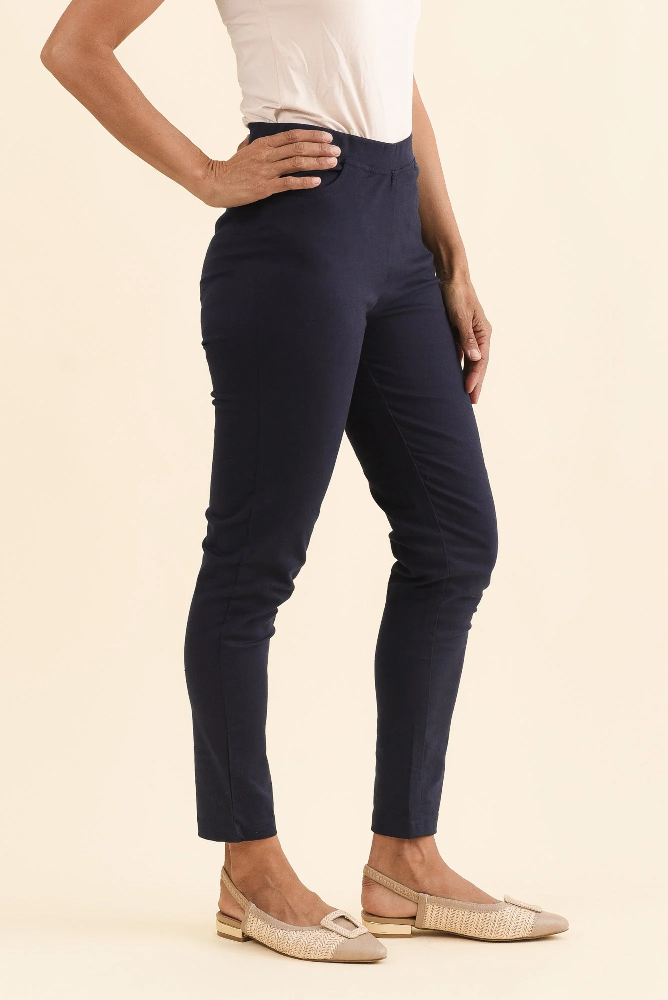 Laia Navy Cotton Stretch Pants - Image 3