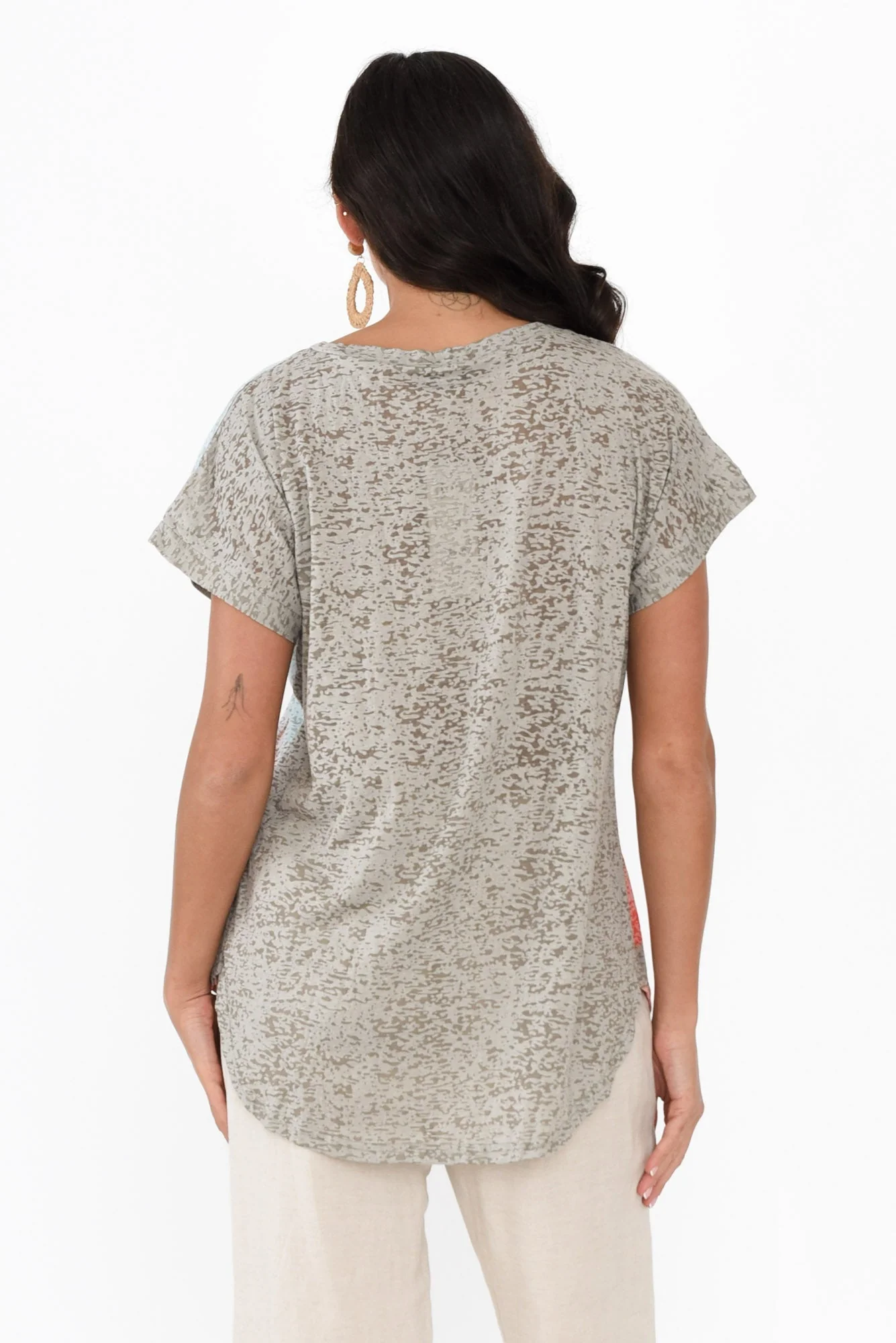 Lainey Khaki Palm Cotton Blend Tee - Image 4