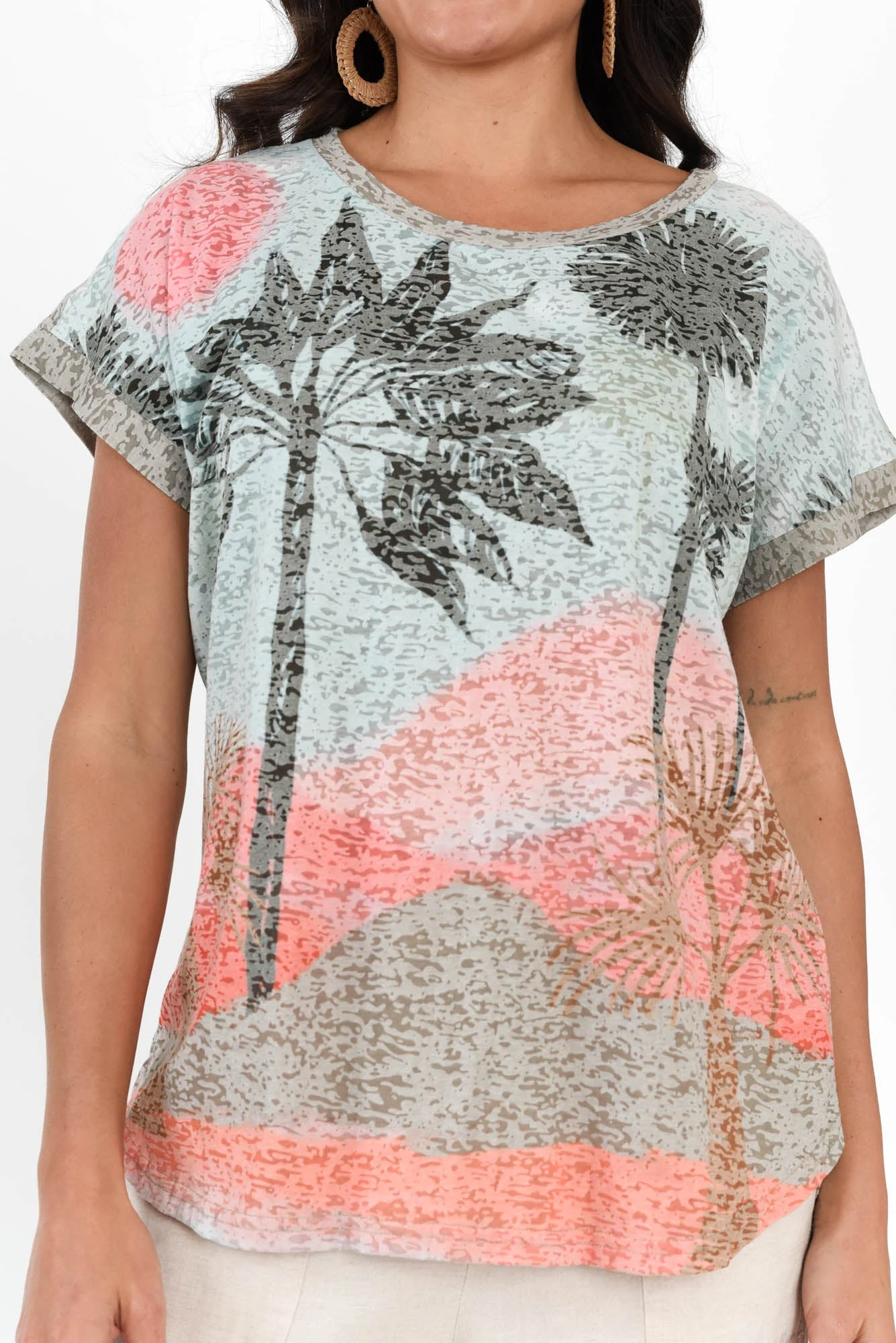 Lainey Khaki Palm Cotton Blend Tee - Image 5