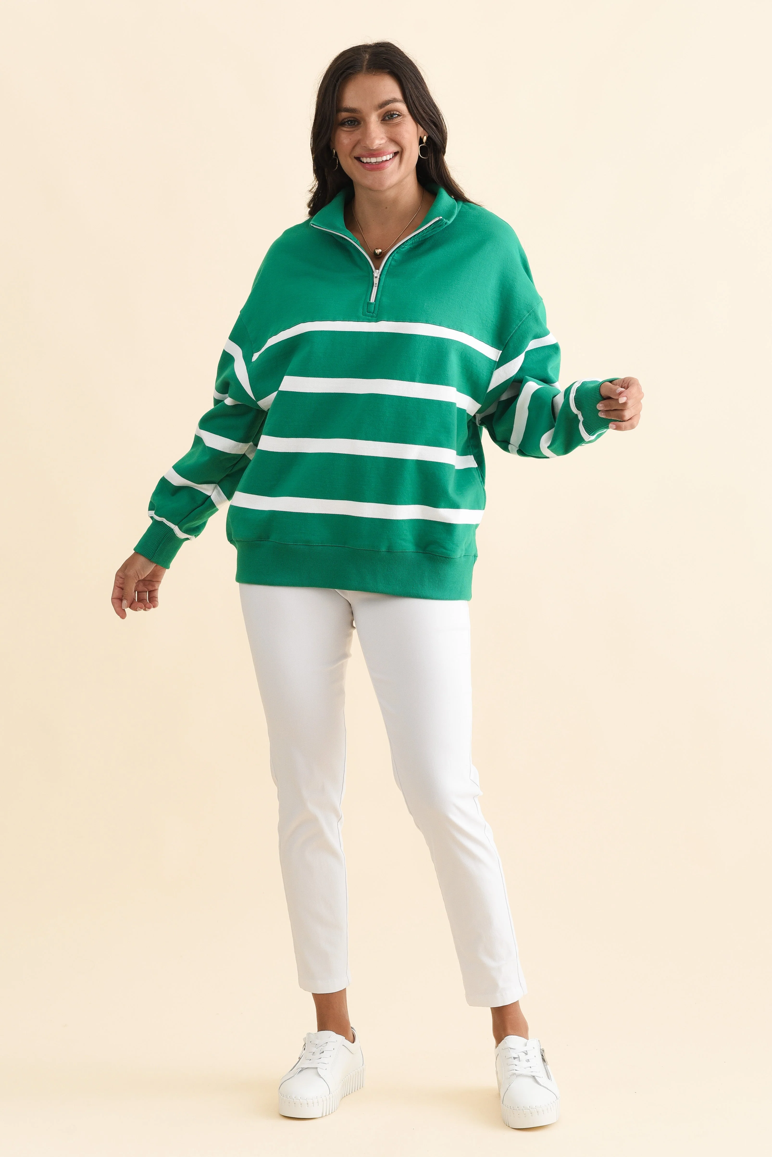 Lane Green Stripe Half Zip Sweatshirt - Image 2