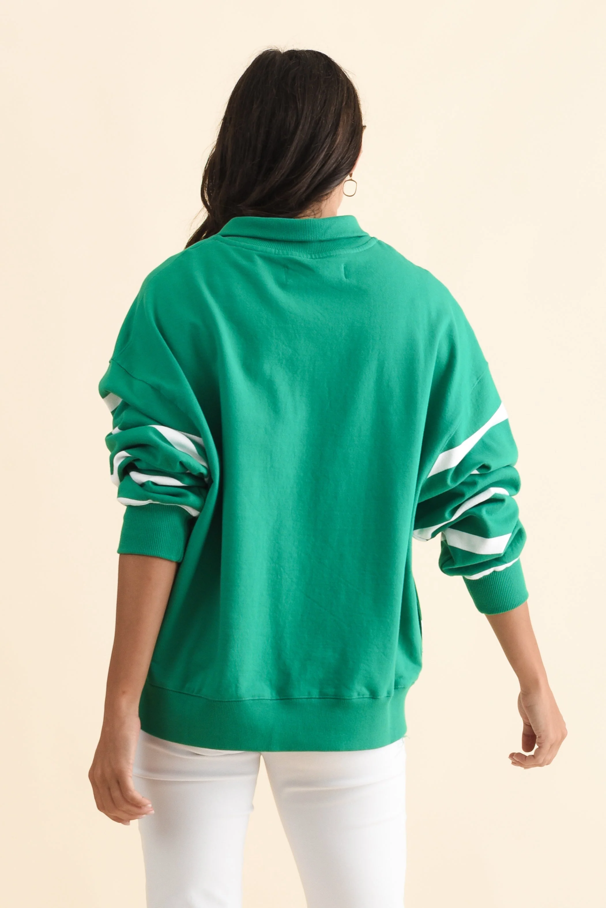Lane Green Stripe Half Zip Sweatshirt - Image 4