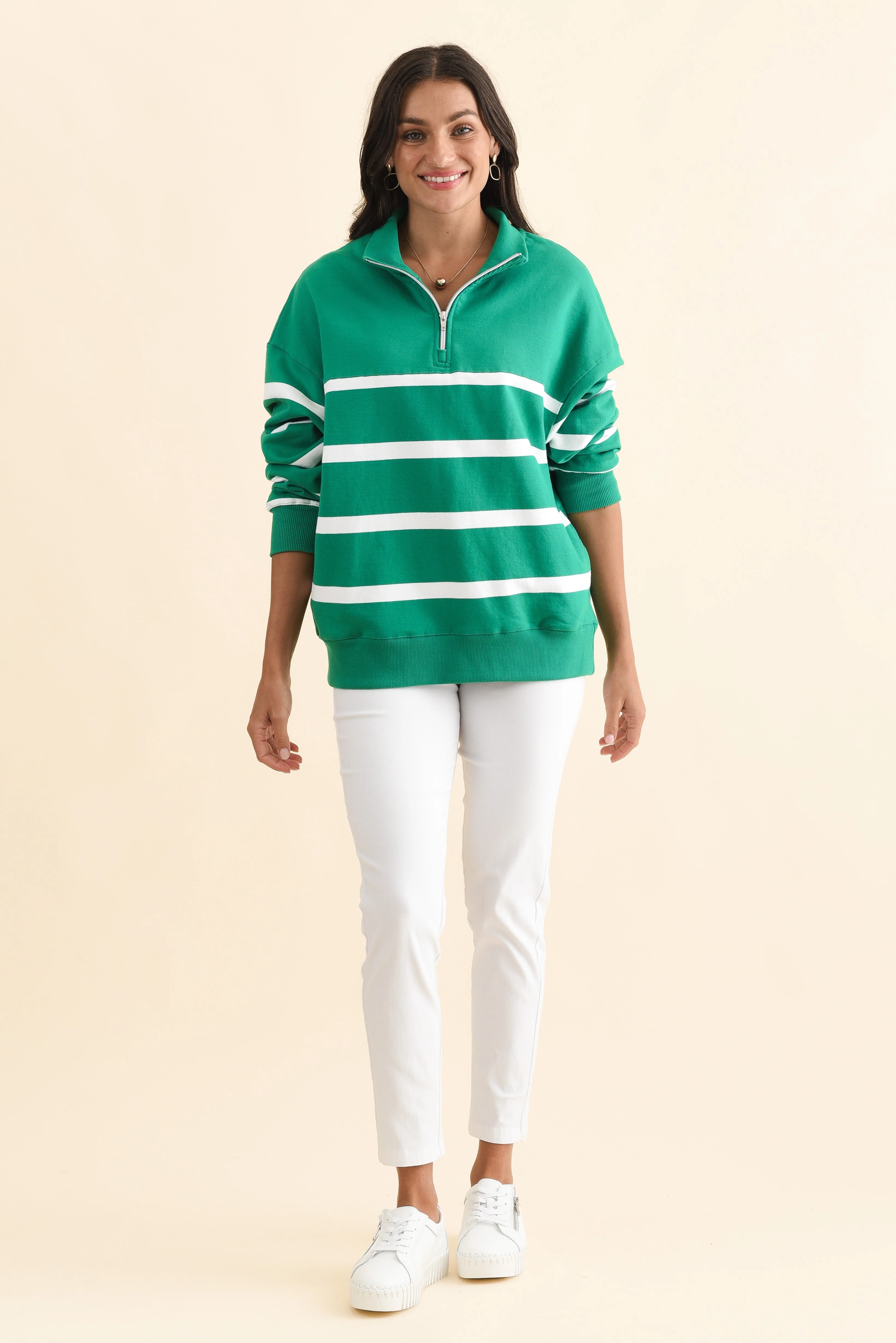 Lane Green Stripe Half Zip Sweatshirt - Image 6