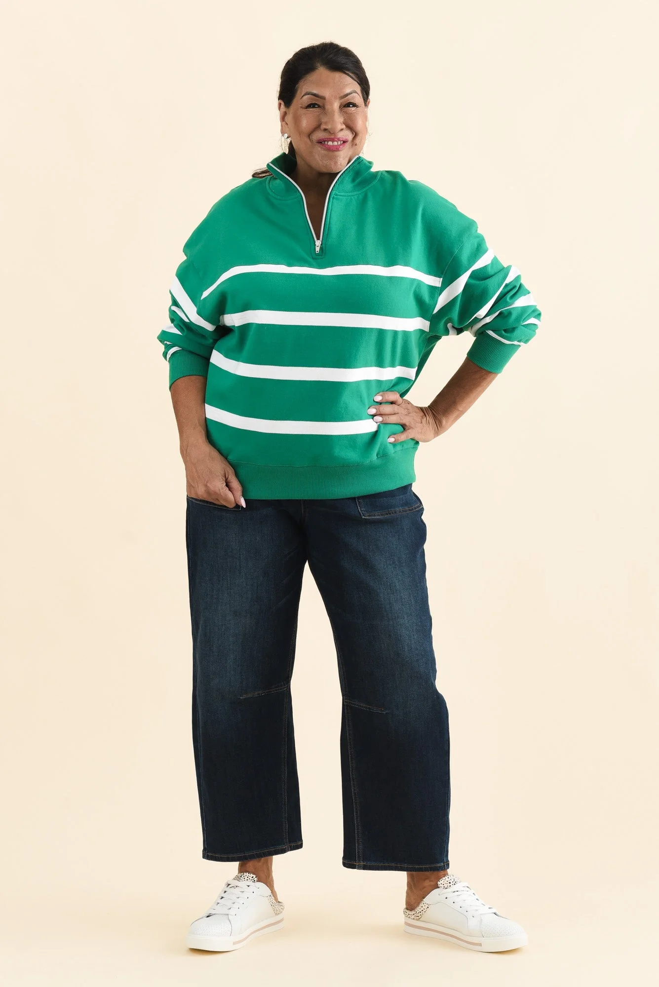 Lane Green Stripe Half Zip Sweatshirt - Image 8