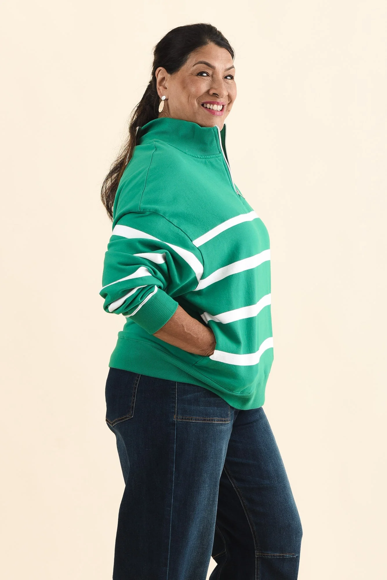 Lane Green Stripe Half Zip Sweatshirt - Image 9