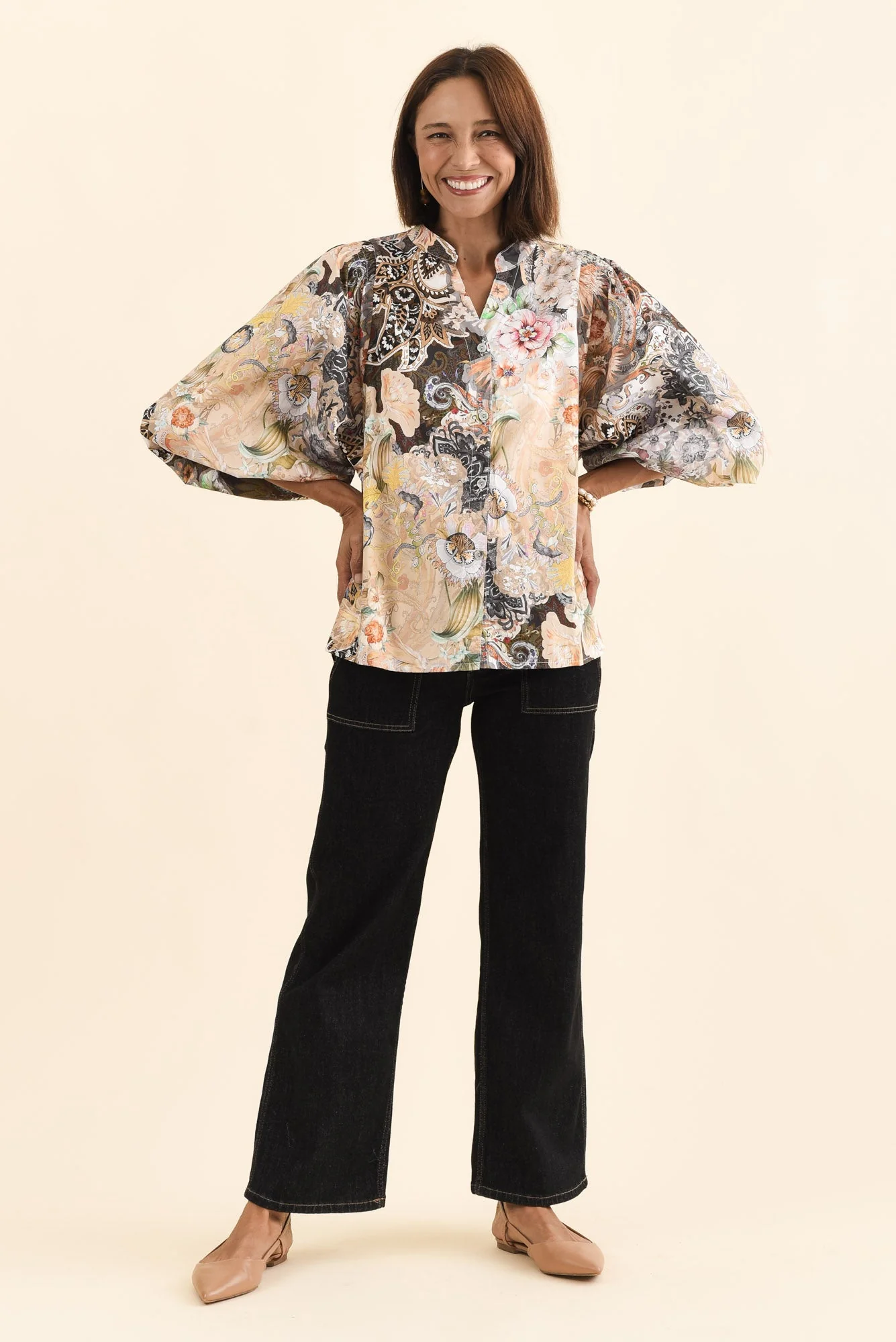Lang Cream Floral Cotton Blouse - Image 2