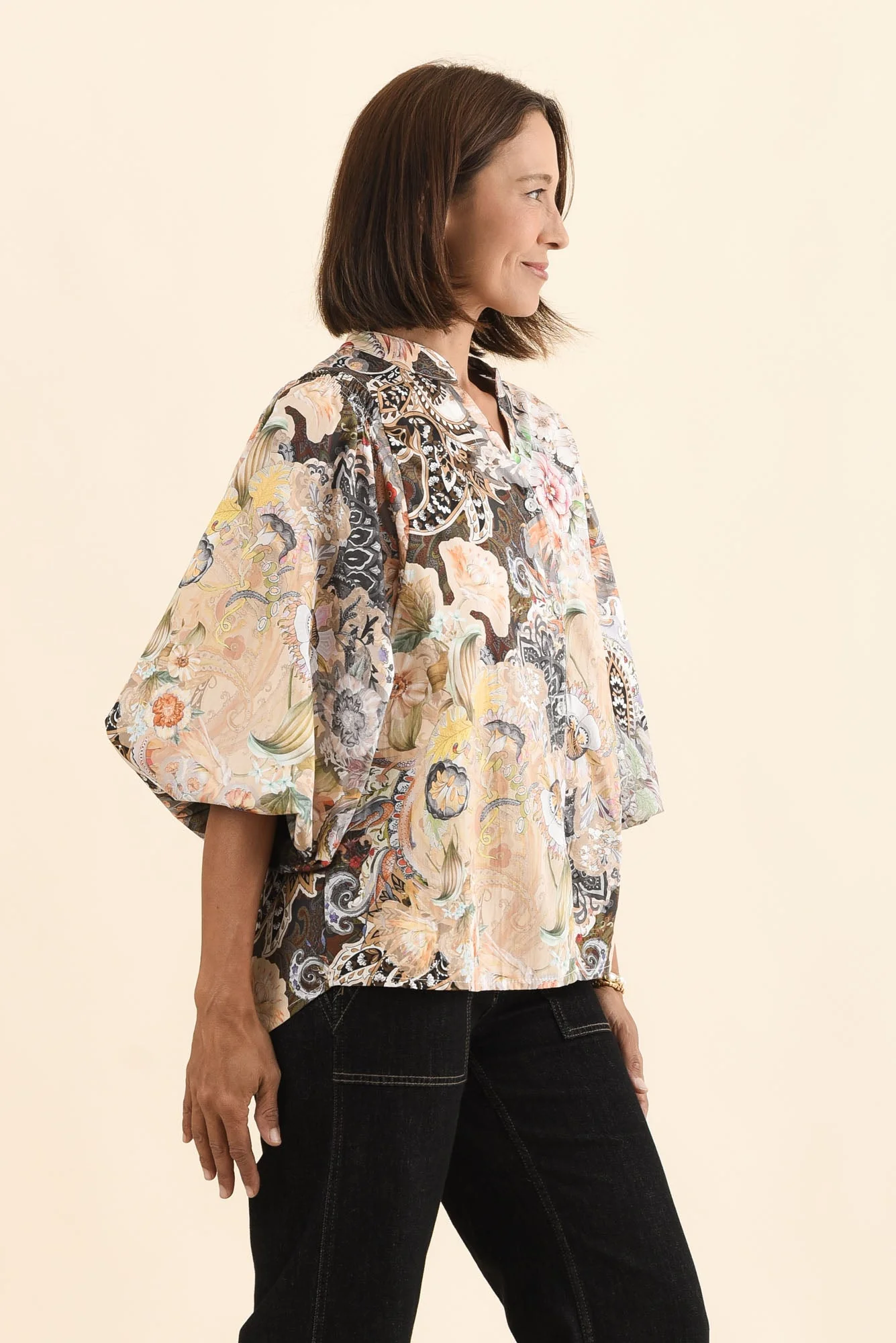Lang Cream Floral Cotton Blouse - Image 3