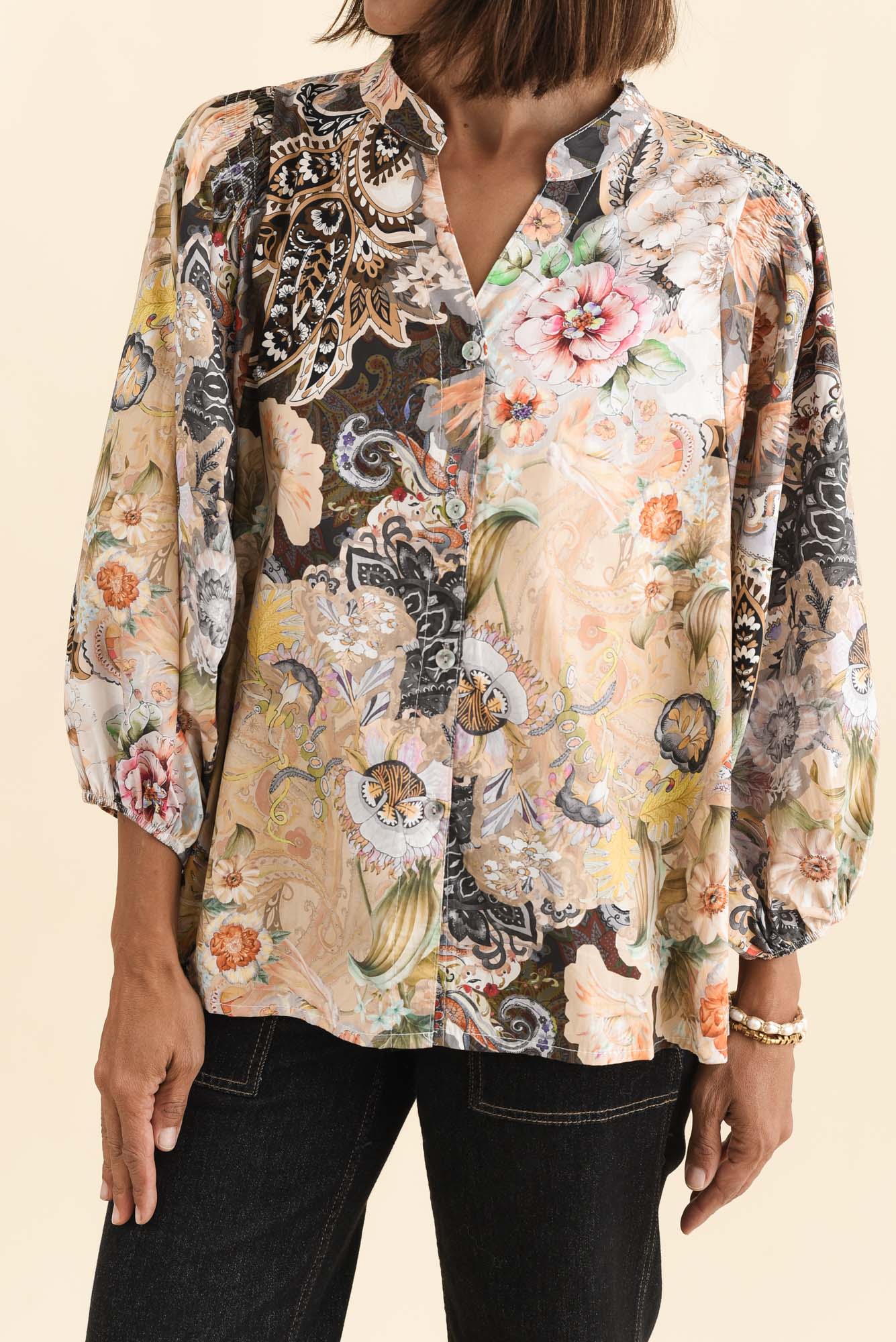 Lang Cream Floral Cotton Blouse - Image 5
