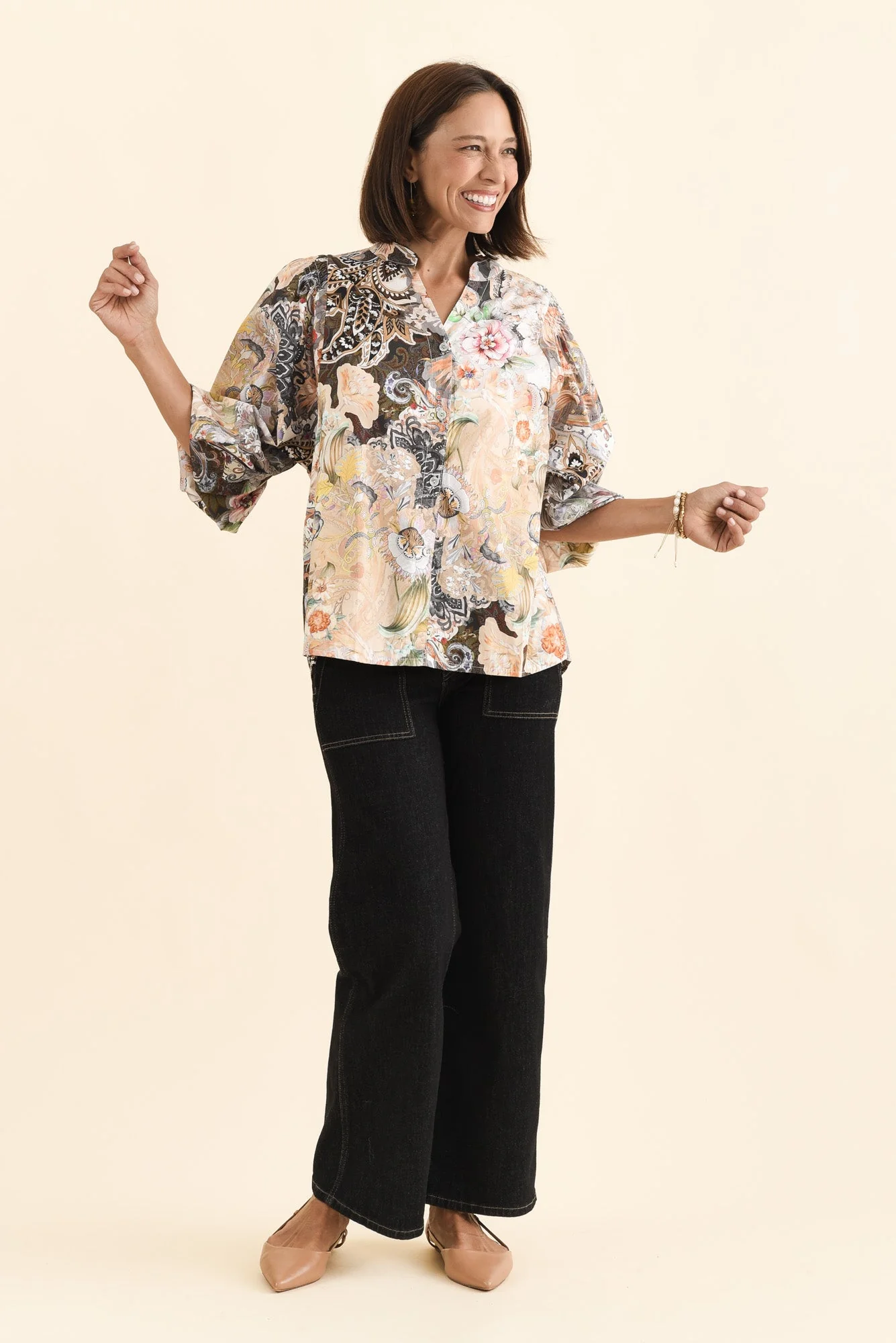 Lang Cream Floral Cotton Blouse - Image 6