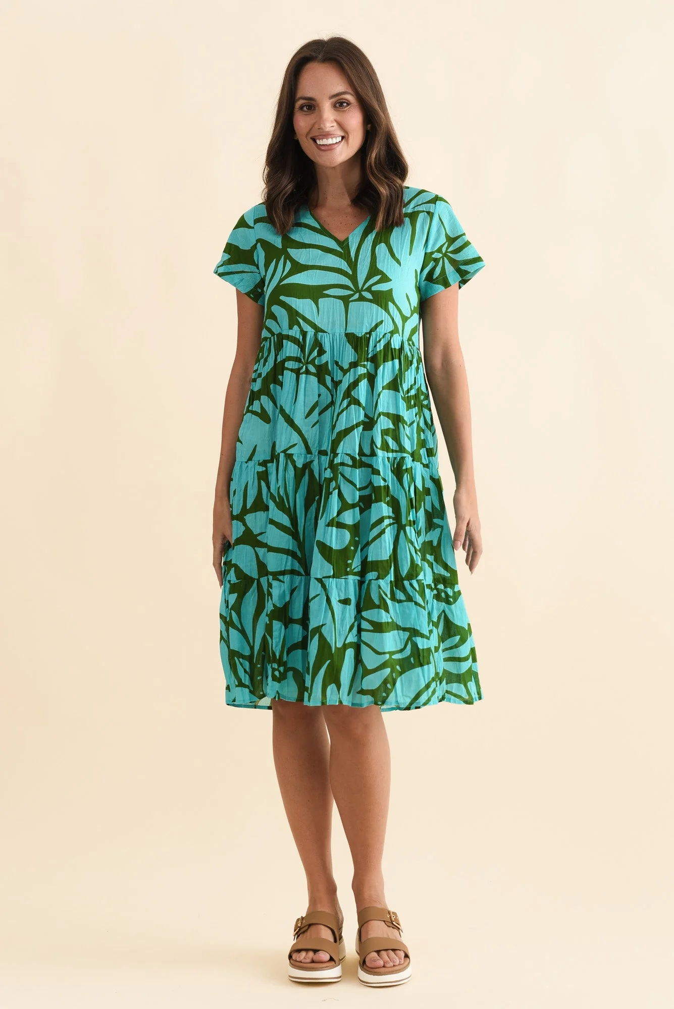Lania Aqua Botanical Crinkle Cotton Dress - Image 2
