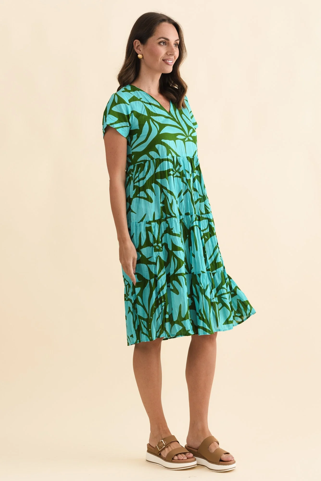 Lania Aqua Botanical Crinkle Cotton Dress - Image 3
