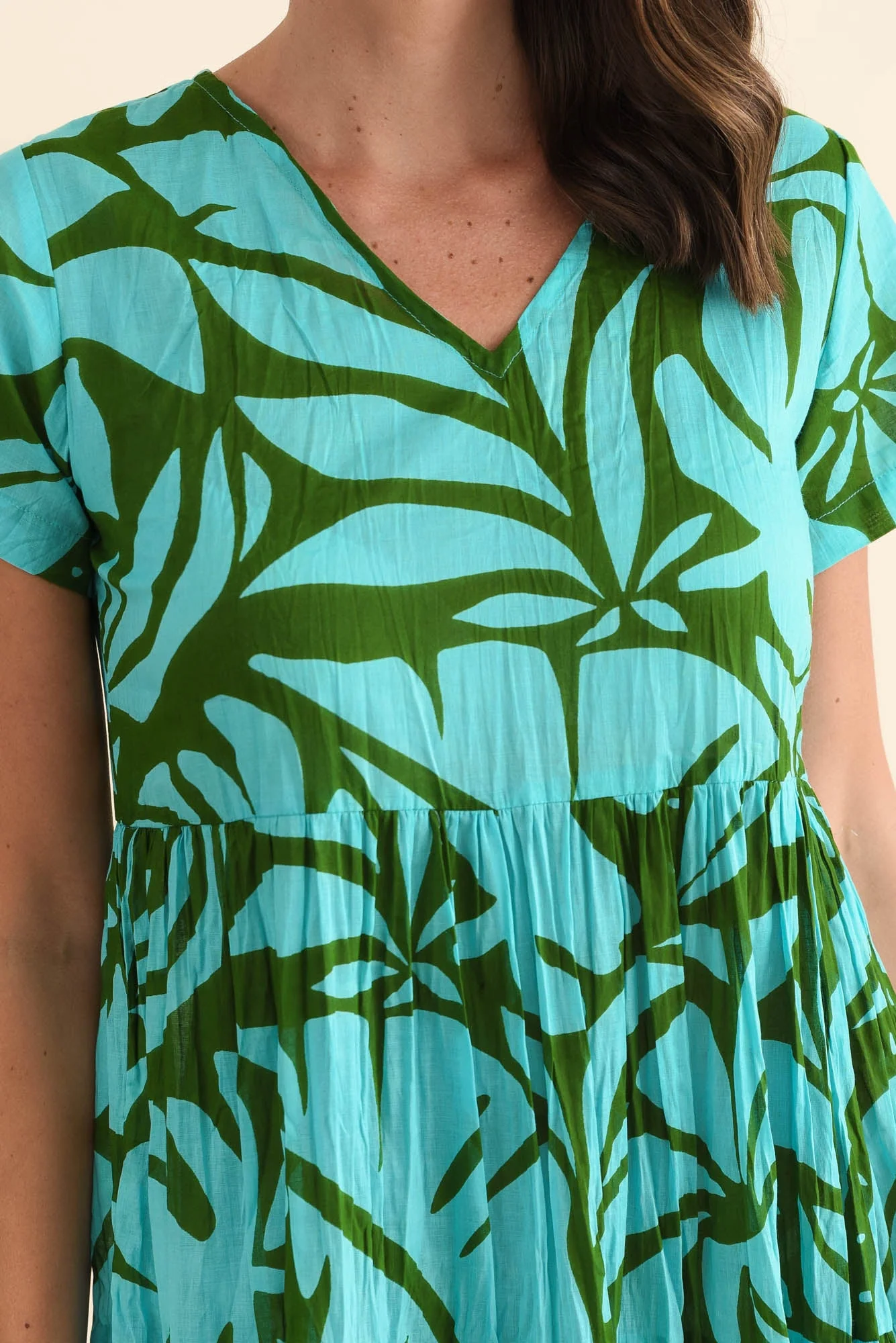 Lania Aqua Botanical Crinkle Cotton Dress - Image 5